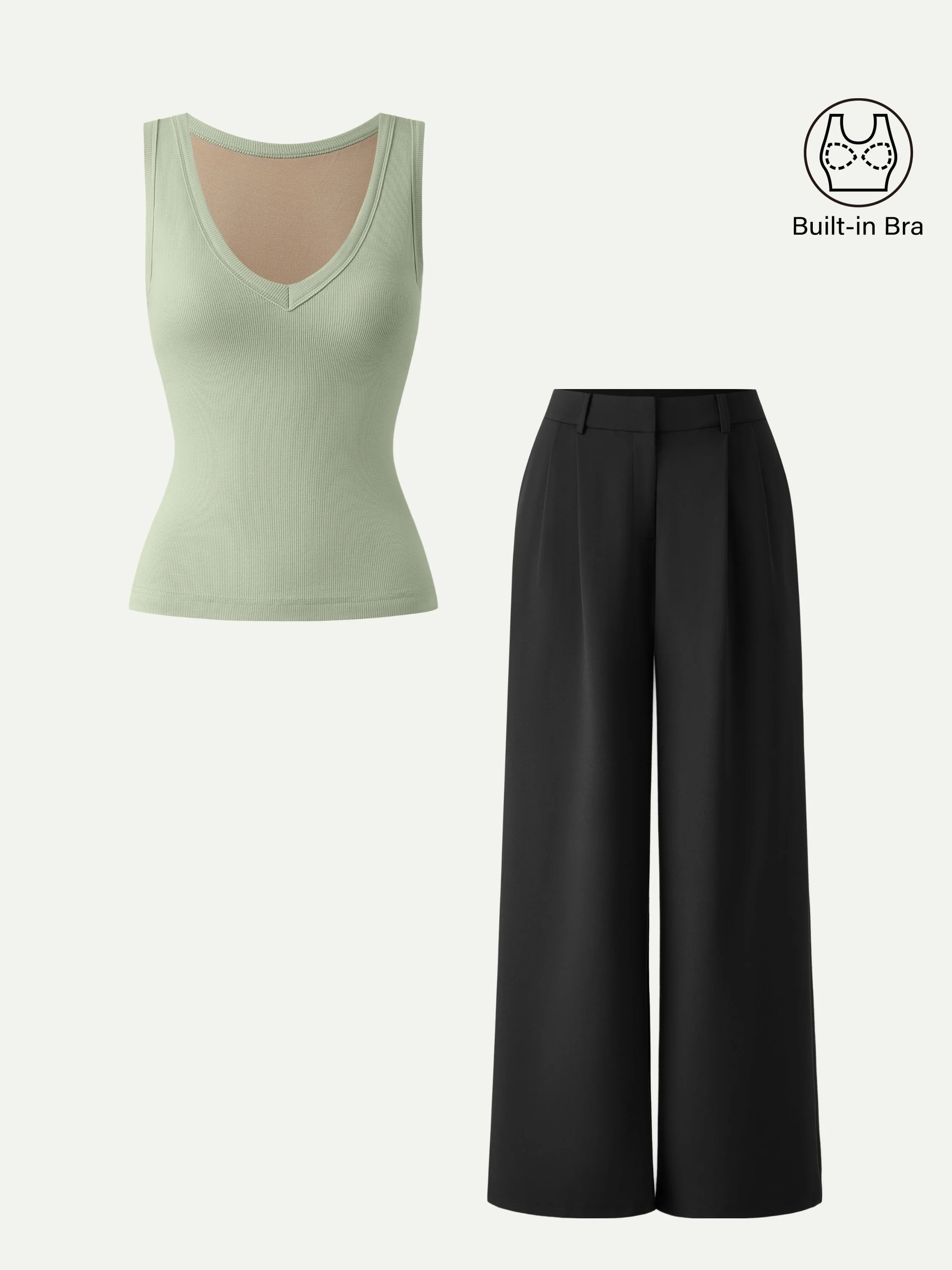 2Pcs Set V-neck Bra Tank & Wide Leg Pant with Pockets - Image 7