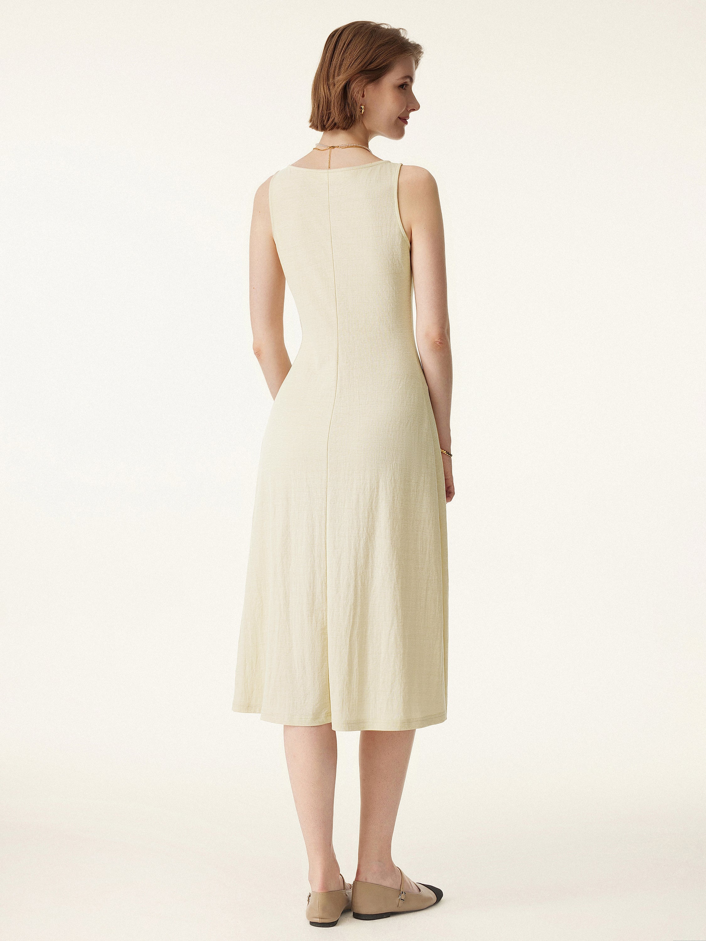 Multi-wear V-neck Button Front Midi Vest Dress - Image 11