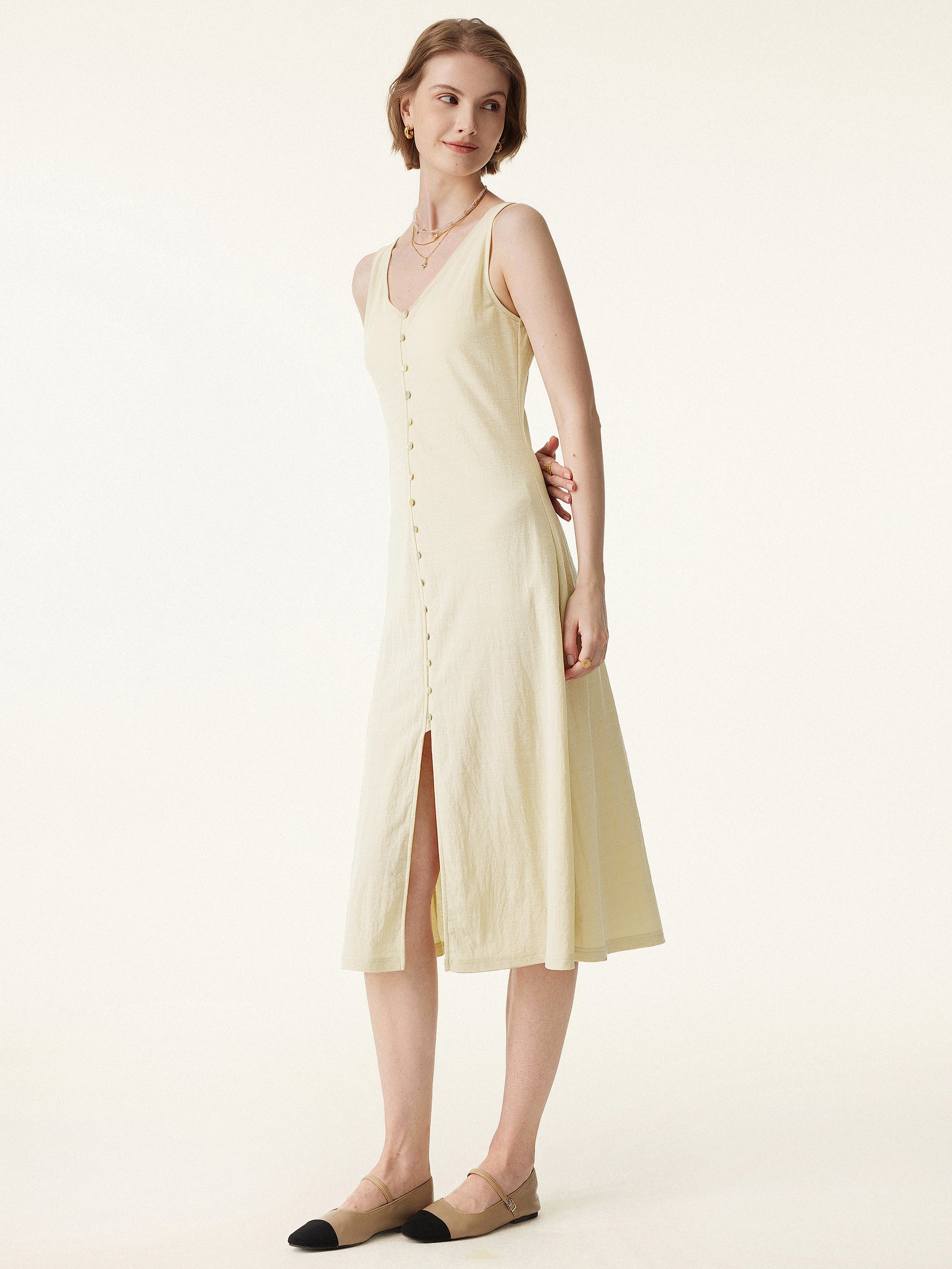 Multi-wear V-neck Button Front Midi Vest Dress - Image 10