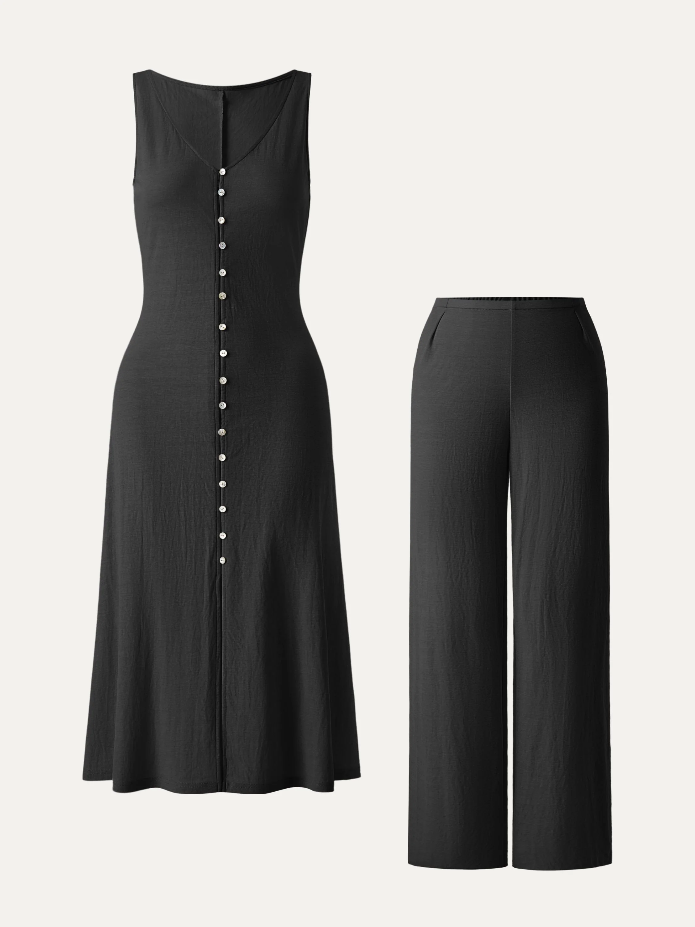 2Pcs Set V-neck Button Front Midi Vest Dress & Mid Rise Straight Leg Pant - Image 5