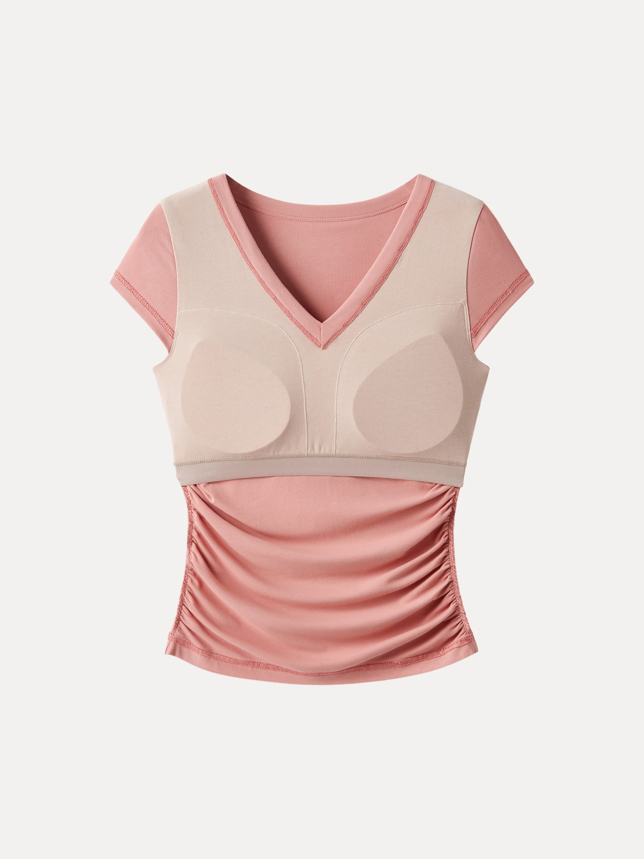 Elevated V-neck Side Ruched Cap Sleeve Bra Tee - Image 15
