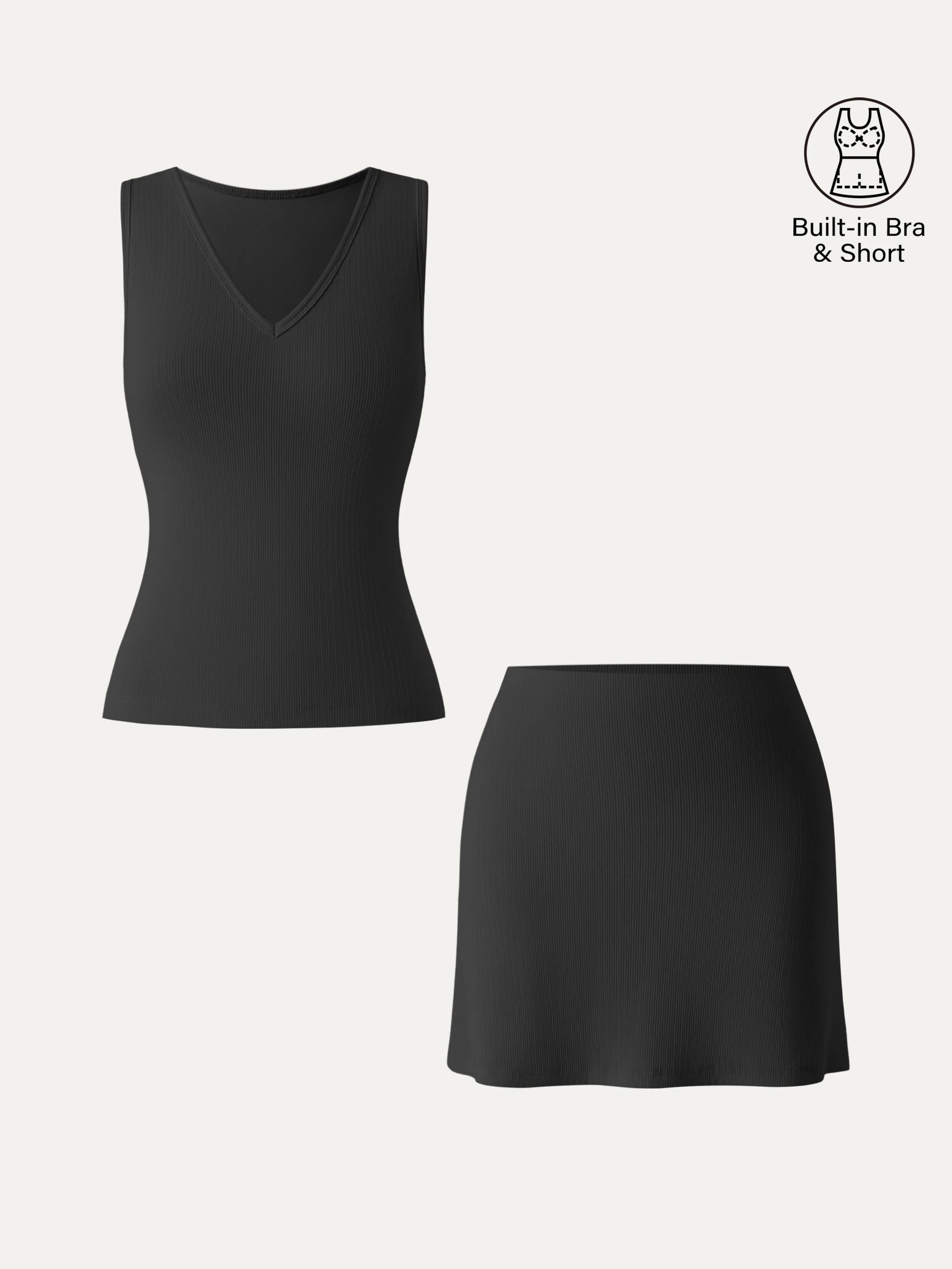 2Pcs Set V-neck Sleeveless Bra Tank & A-line Mini Skirt with Built-in Shorts - Image 10