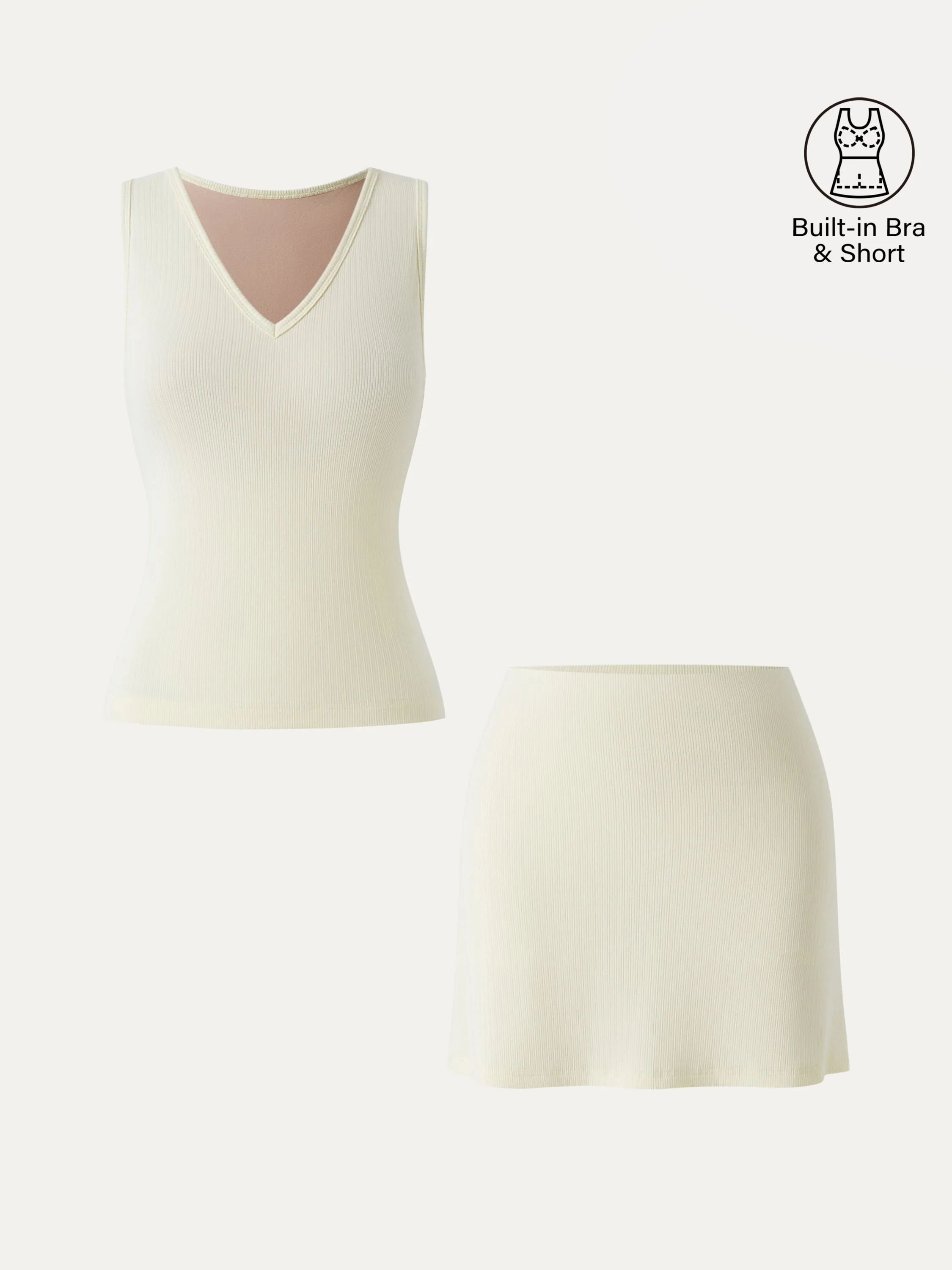 2Pcs Set V-neck Sleeveless Bra Tank & A-line Mini Skirt with Built-in Shorts - Image 2