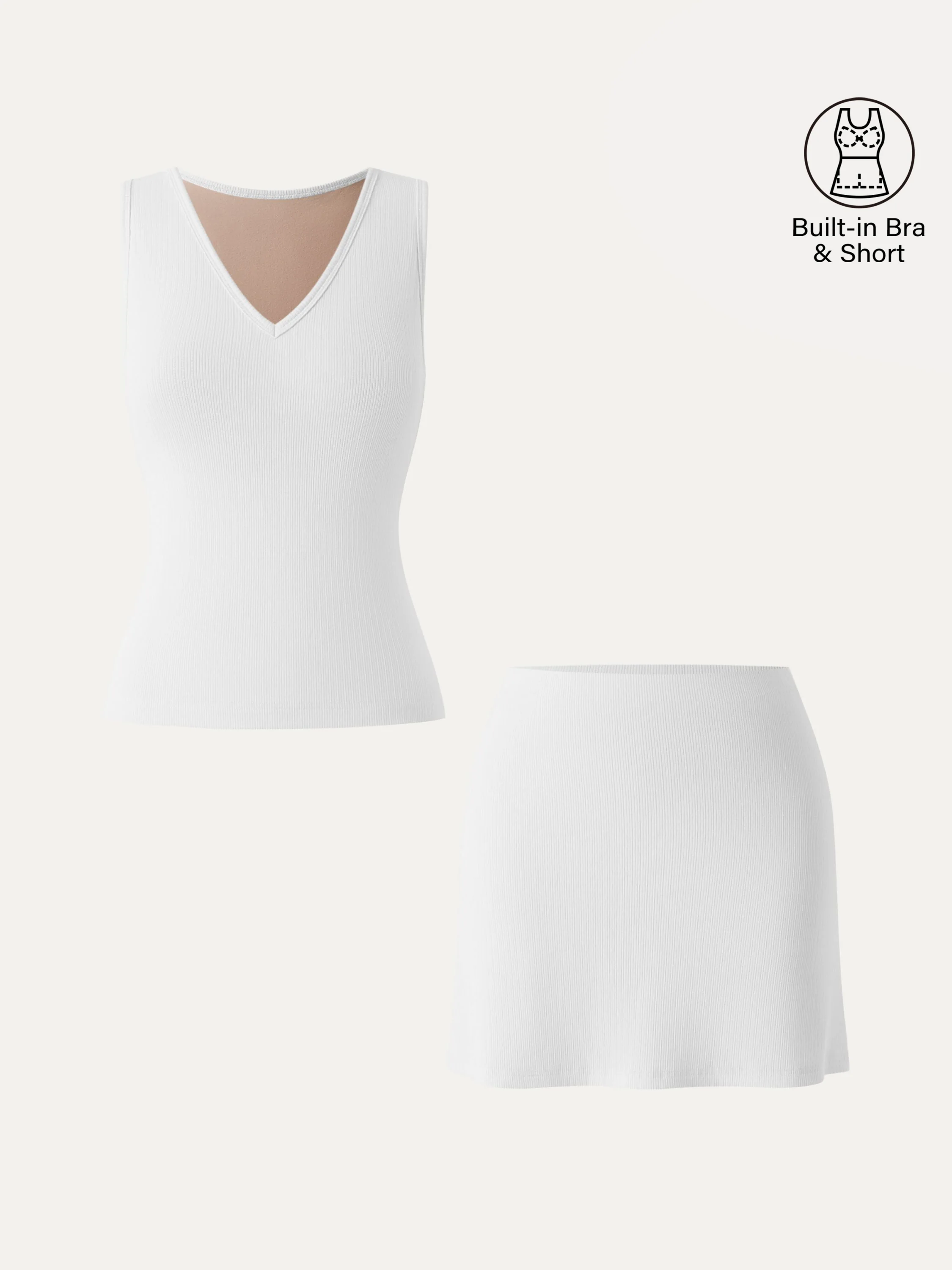 2Pcs Set V-neck Sleeveless Bra Tank & A-line Mini Skirt with Built-in Shorts - Image 6