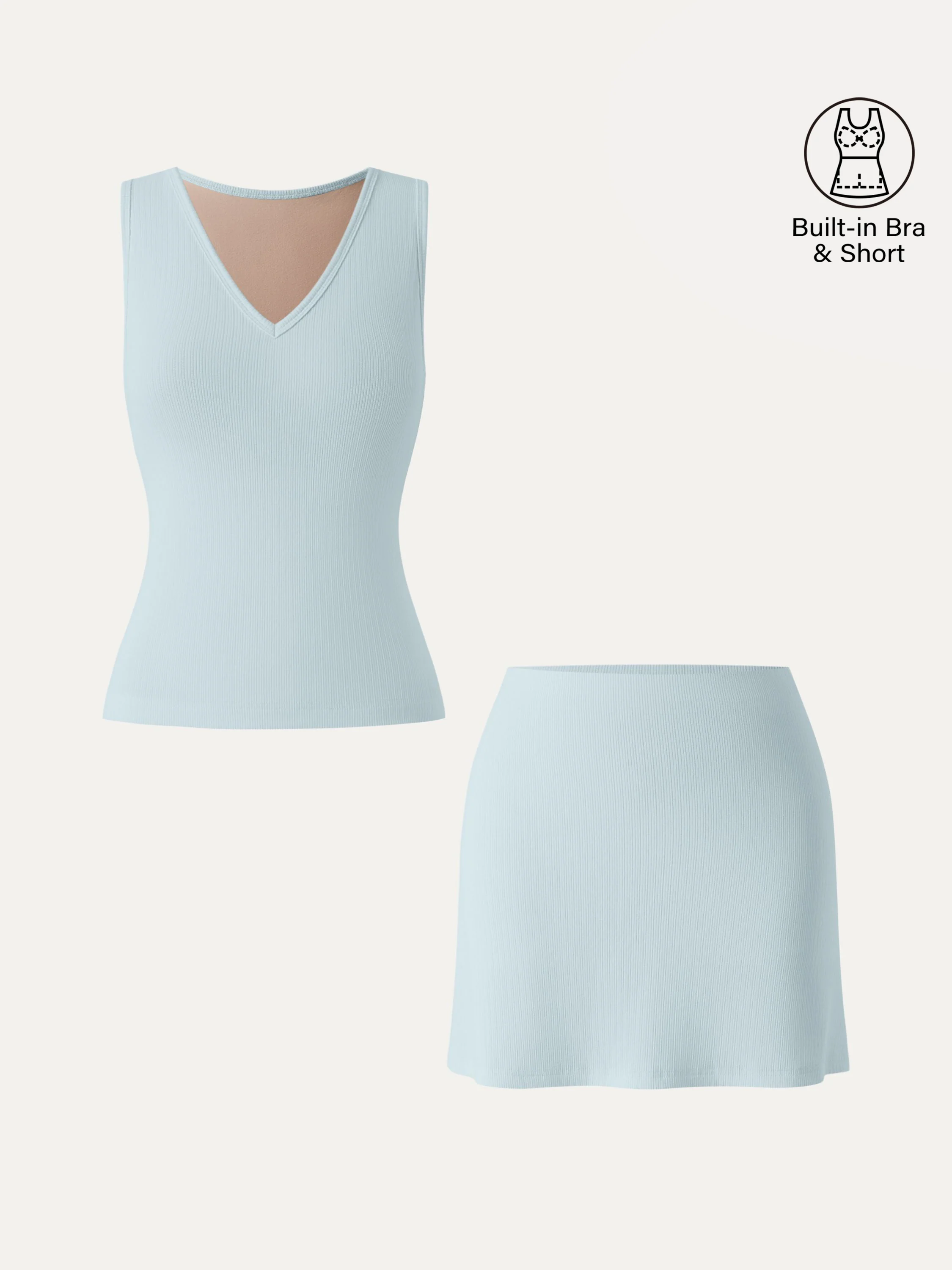 2Pcs Set V-neck Sleeveless Bra Tank & A-line Mini Skirt with Built-in Shorts - Image 7