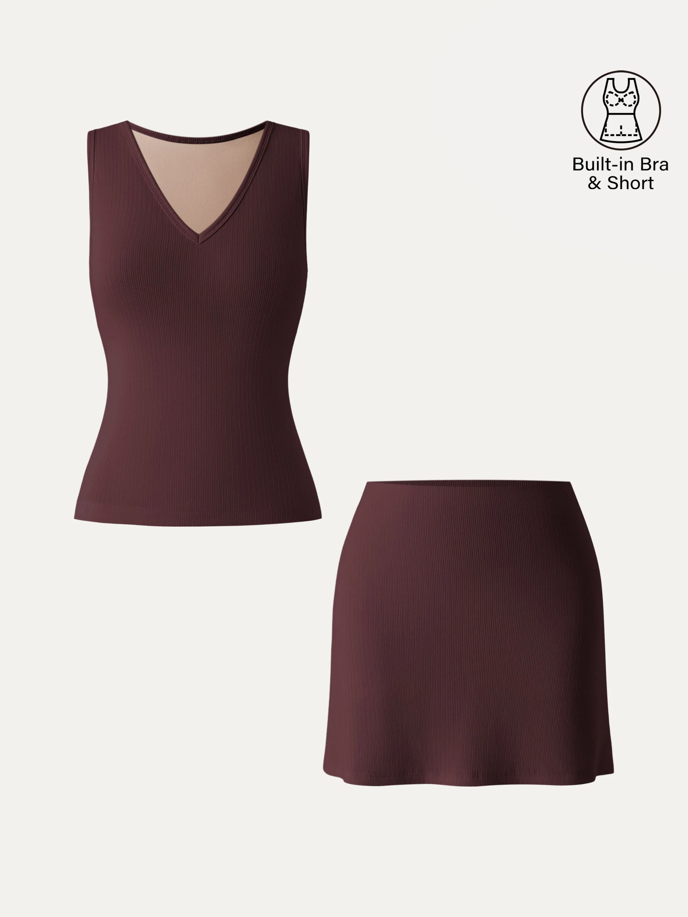 2Pcs Set V-neck Sleeveless Bra Tank & A-line Mini Skirt with Built-in Shorts - Image 8