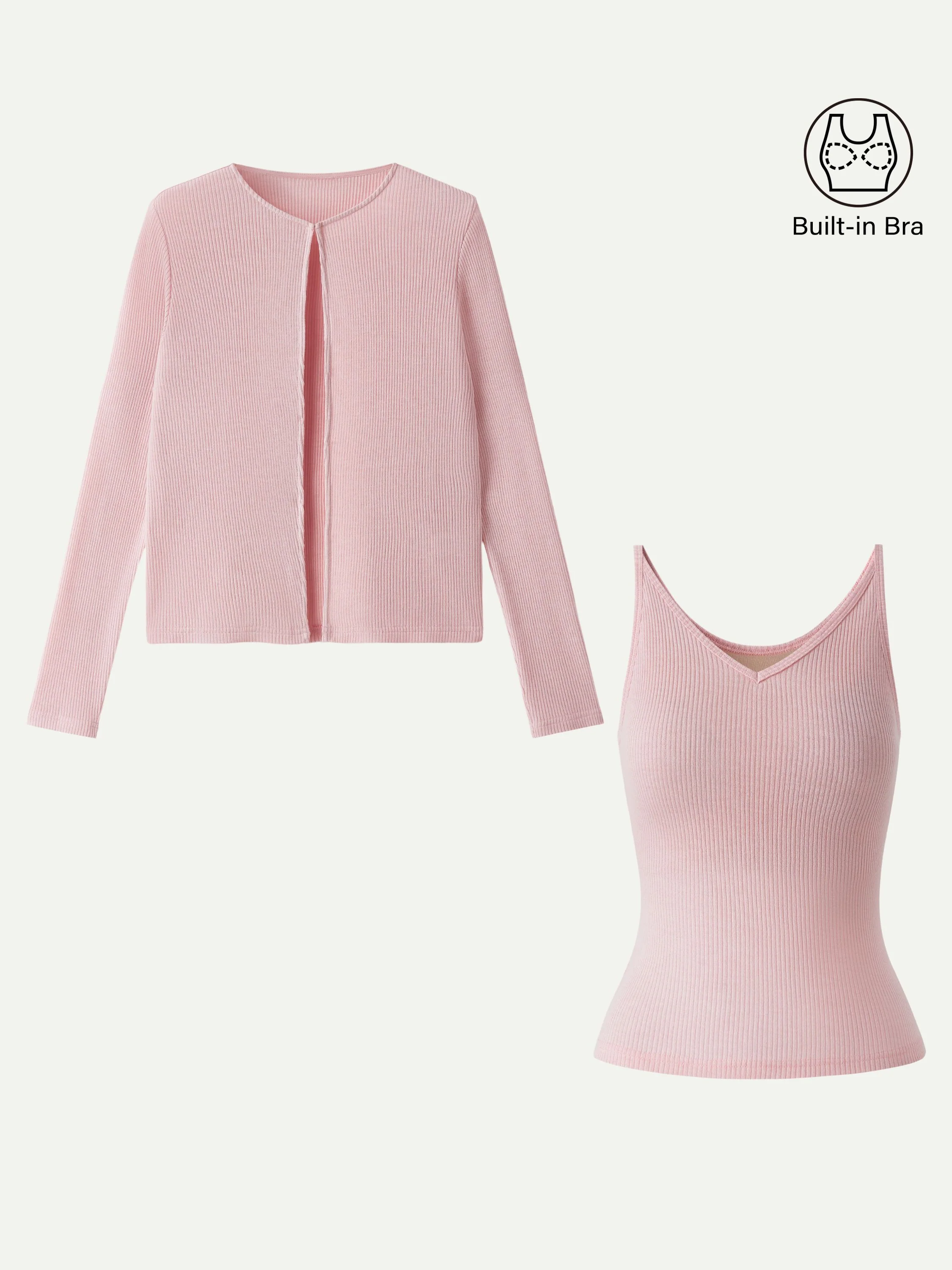 2Pcs Set V-Neck Spaghetti Bra Tank & Knit Relaxed Long Sleeve Cardigan - Image 6
