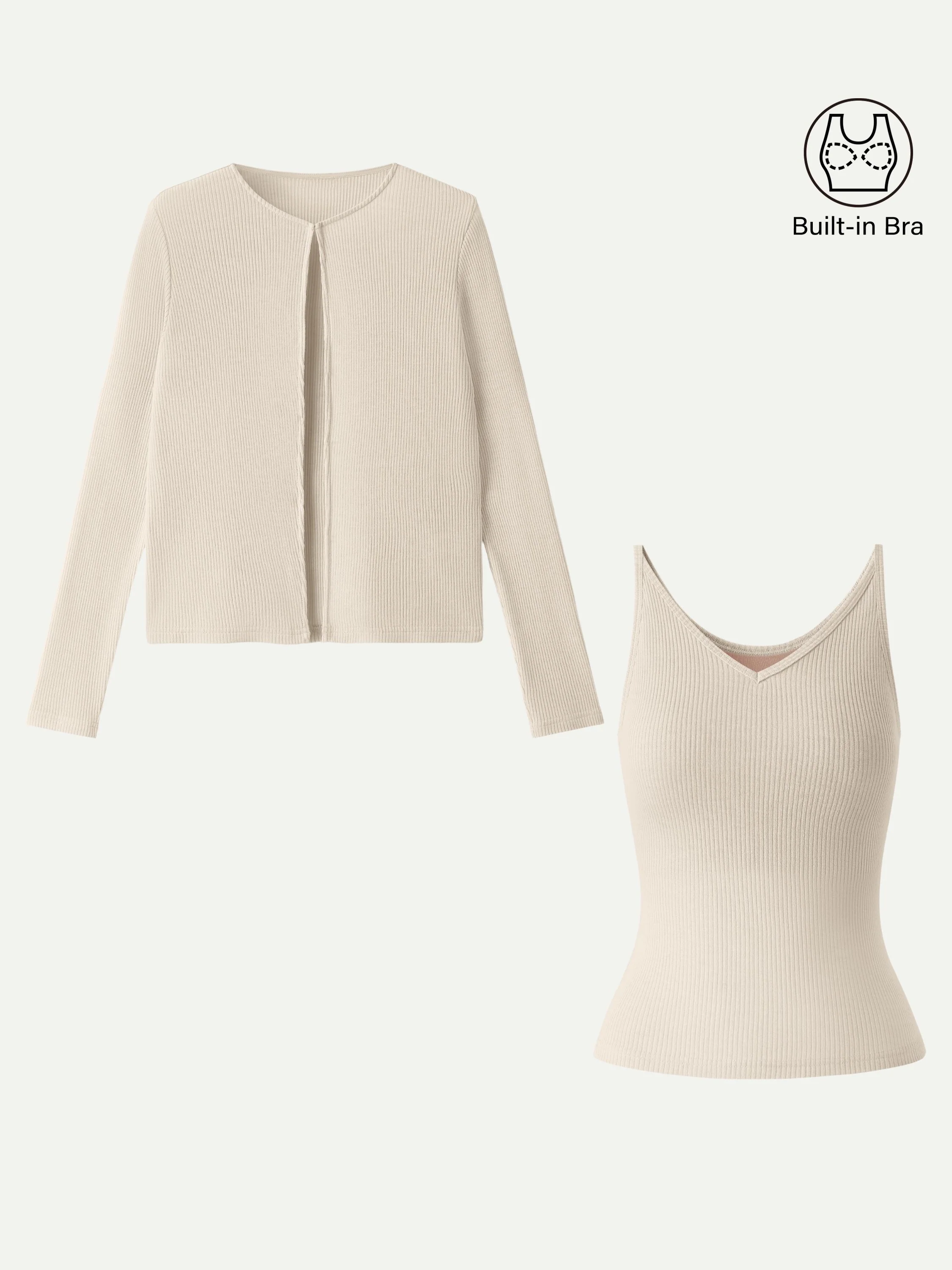 2Pcs Set V-Neck Spaghetti Bra Tank & Knit Relaxed Long Sleeve Cardigan - Image 7