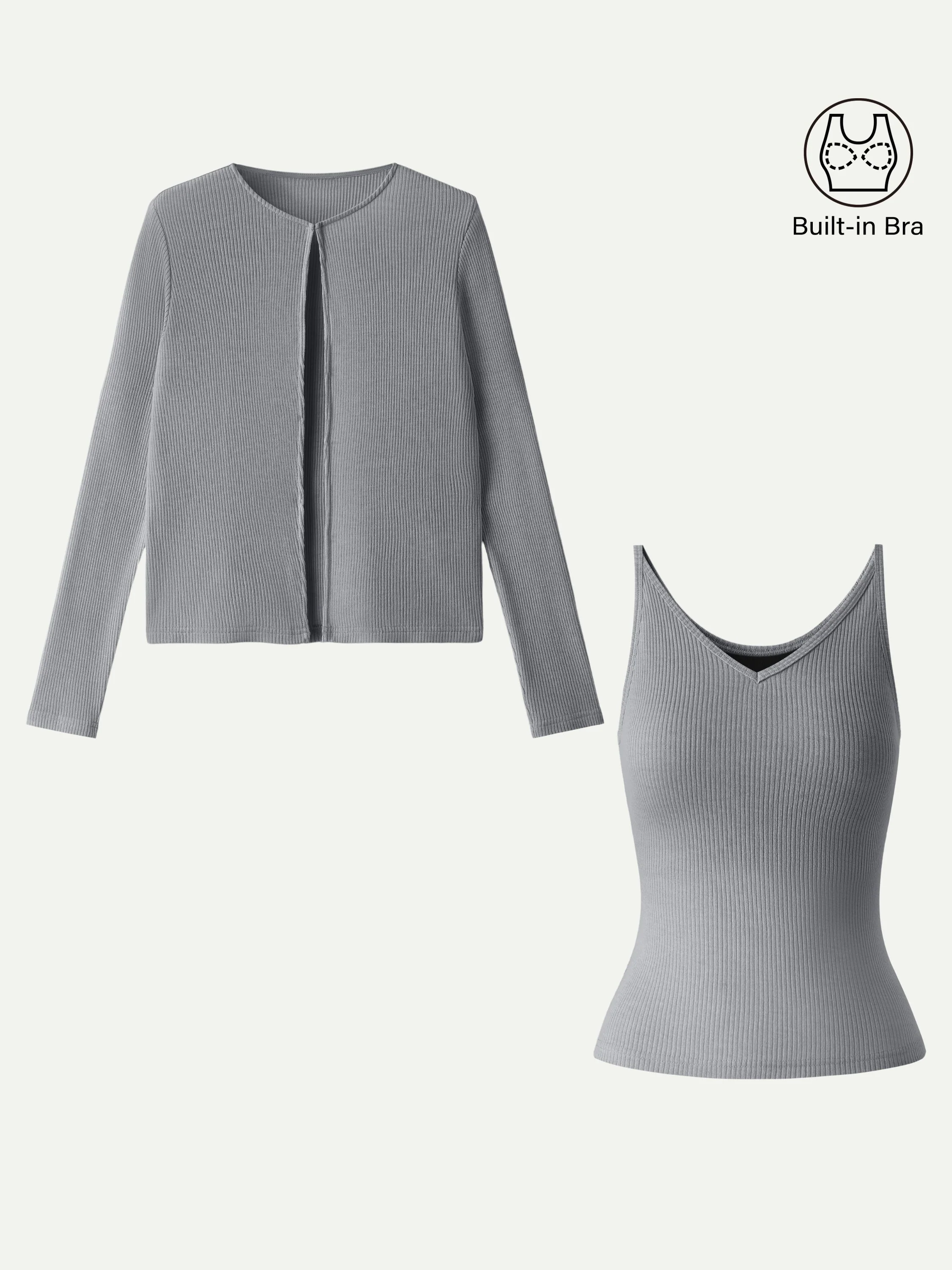 2Pcs Set V-Neck Spaghetti Bra Tank & Knit Relaxed Long Sleeve Cardigan - Image 8