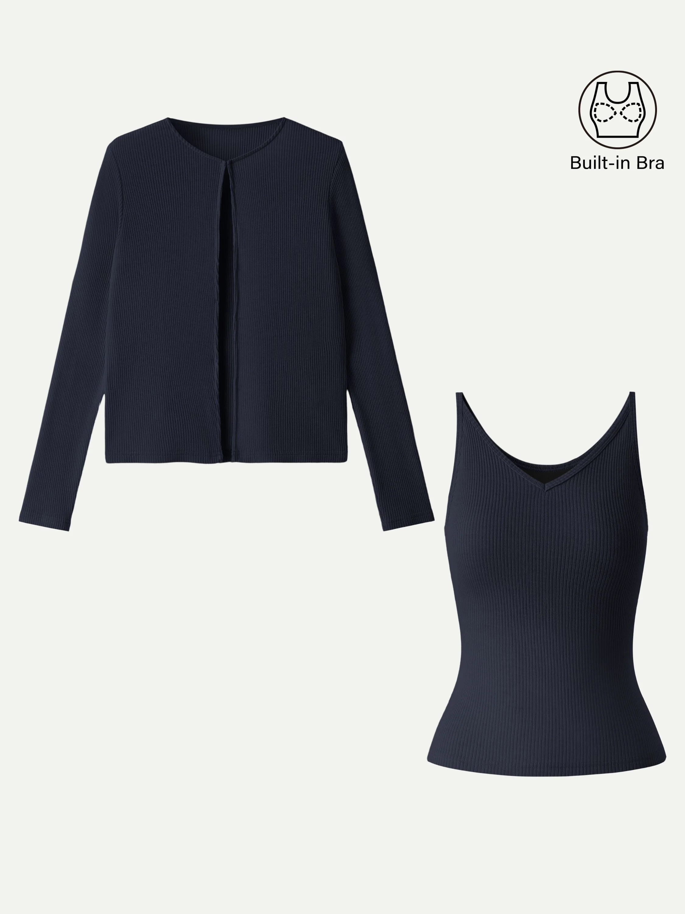2Pcs Set V-Neck Spaghetti Bra Tank & Knit Relaxed Long Sleeve Cardigan - Image 9