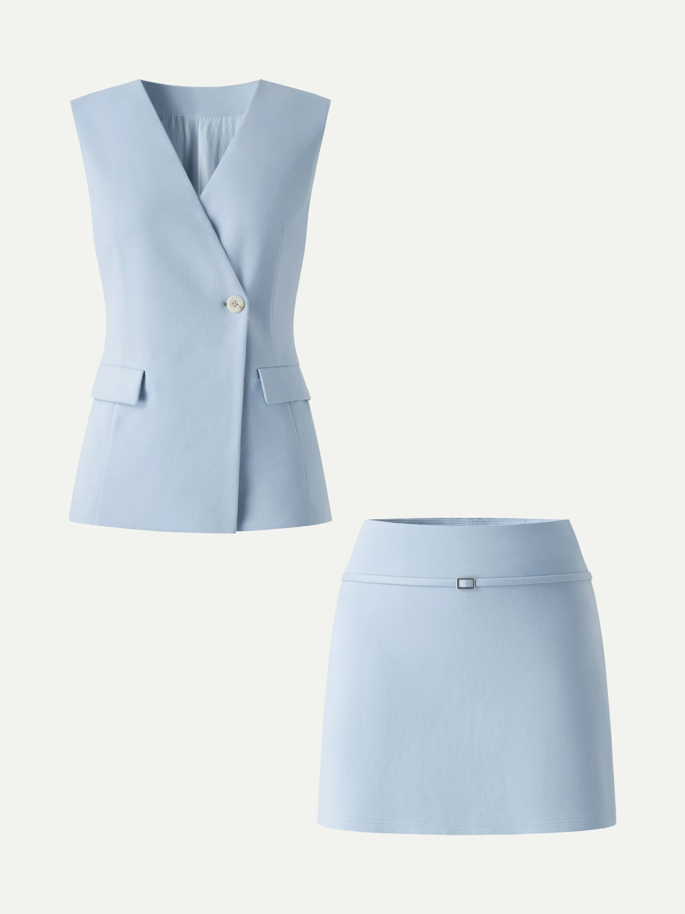 2Pcs Set V-Neck Waistcoat with Pockets & A-Line Mini Skort - Image 4