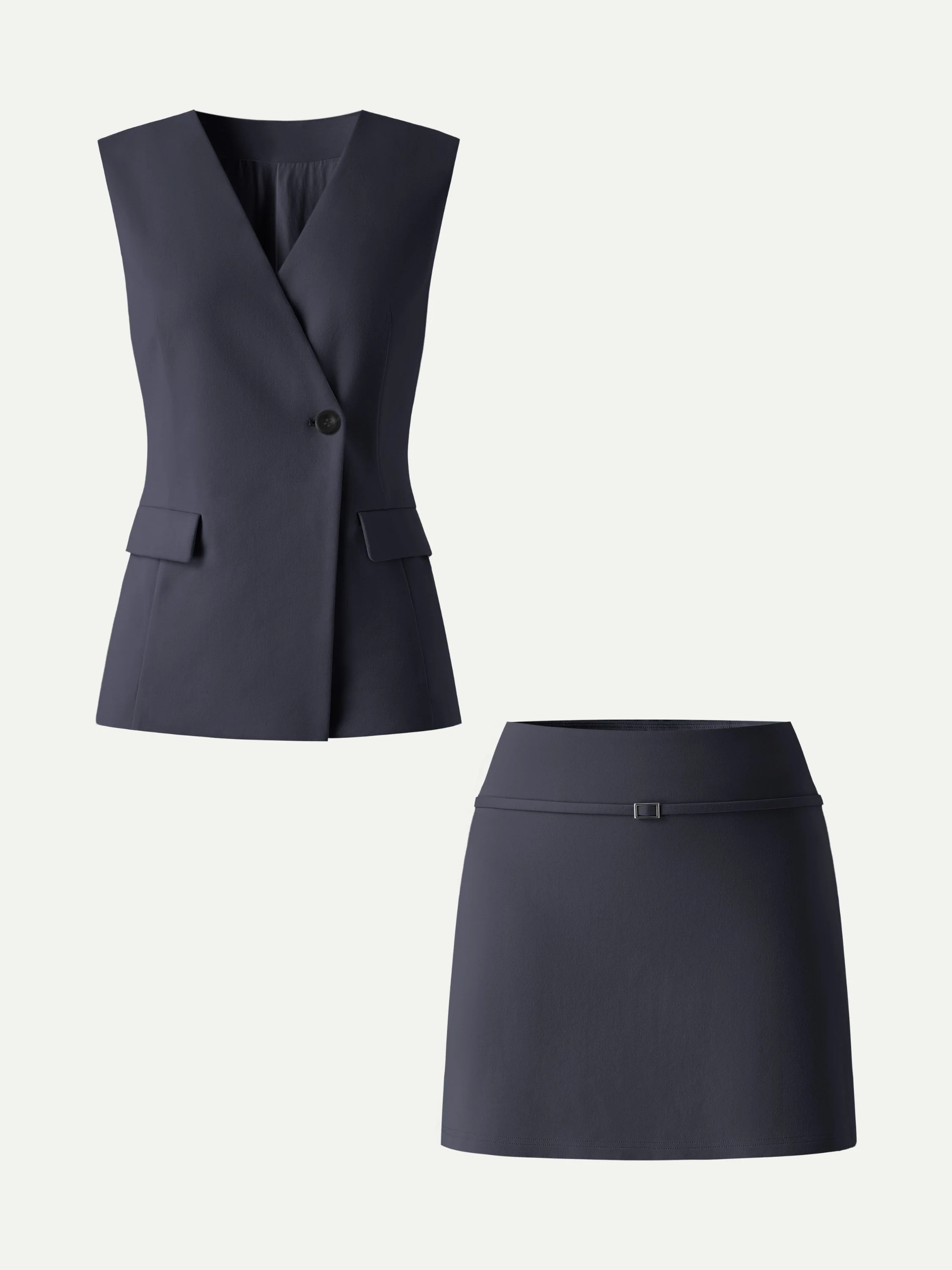 2Pcs Set V-Neck Waistcoat with Pockets & A-Line Mini Skort - Image 5
