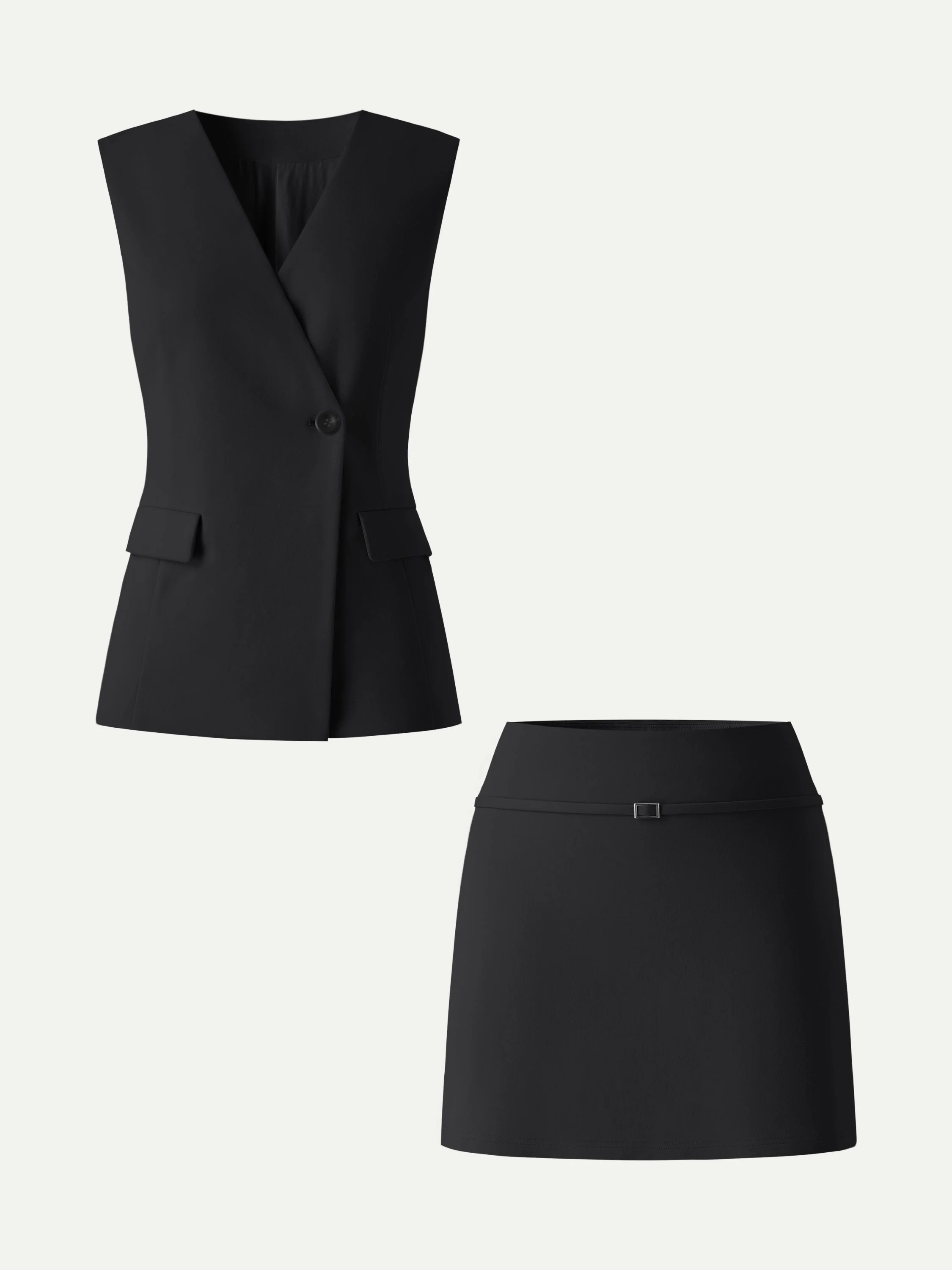 2Pcs Set V-Neck Waistcoat with Pockets & A-Line Mini Skort - Image 6