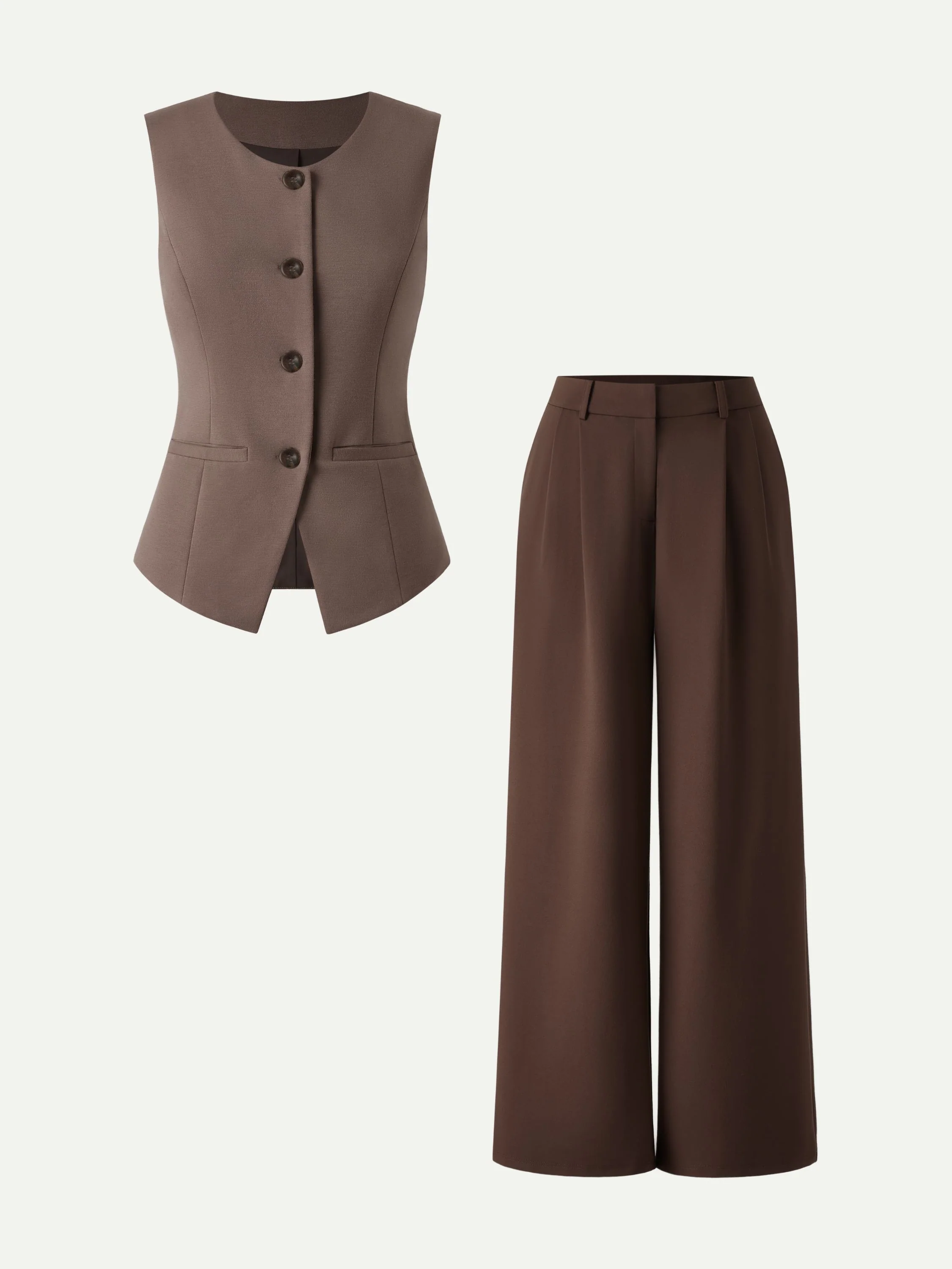 2Pcs Set Waistcoat with Pockets & Wide Leg Pant with Pockets - Image 4
