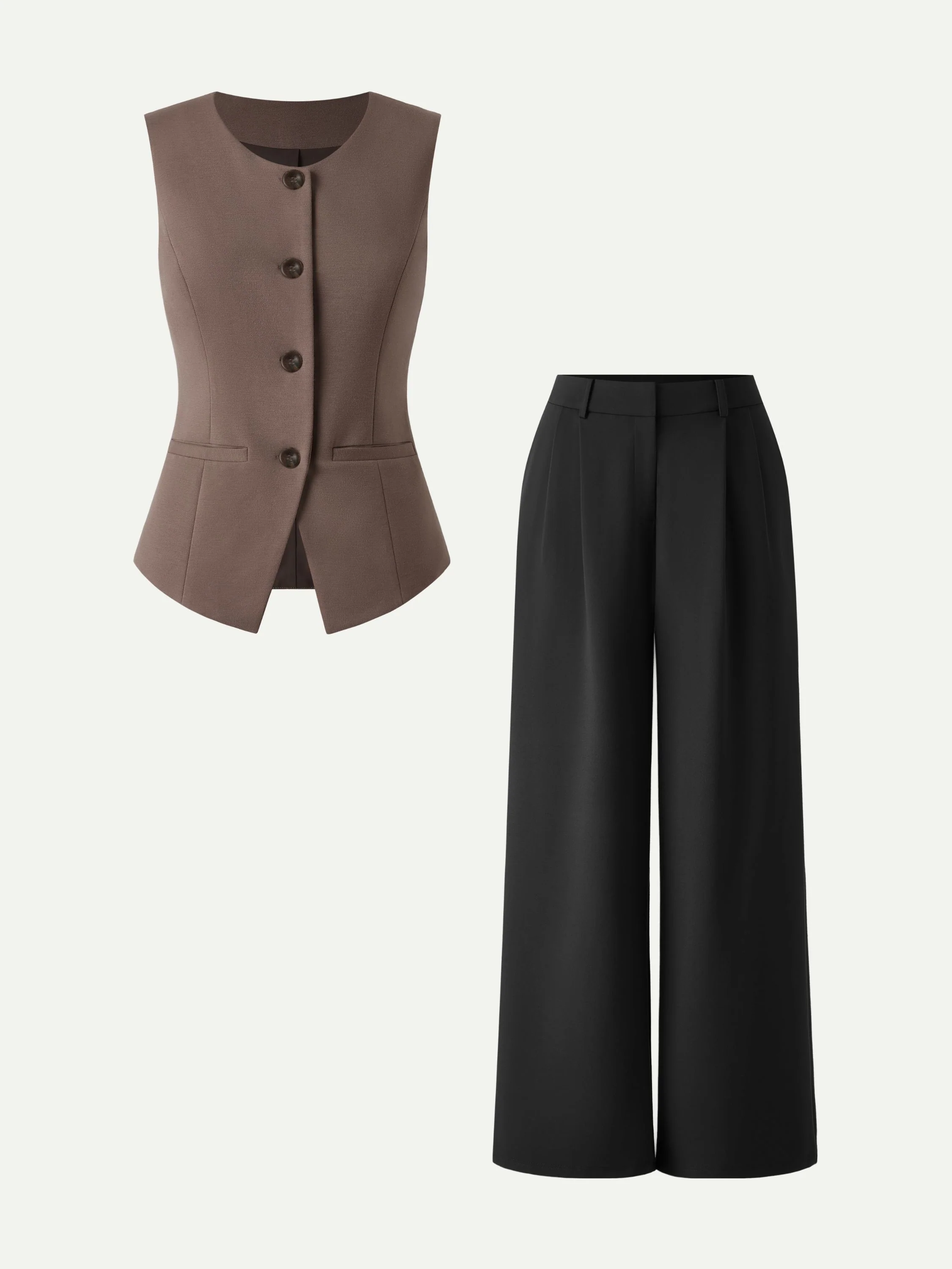 2Pcs Set Waistcoat with Pockets & Wide Leg Pant with Pockets - Image 5
