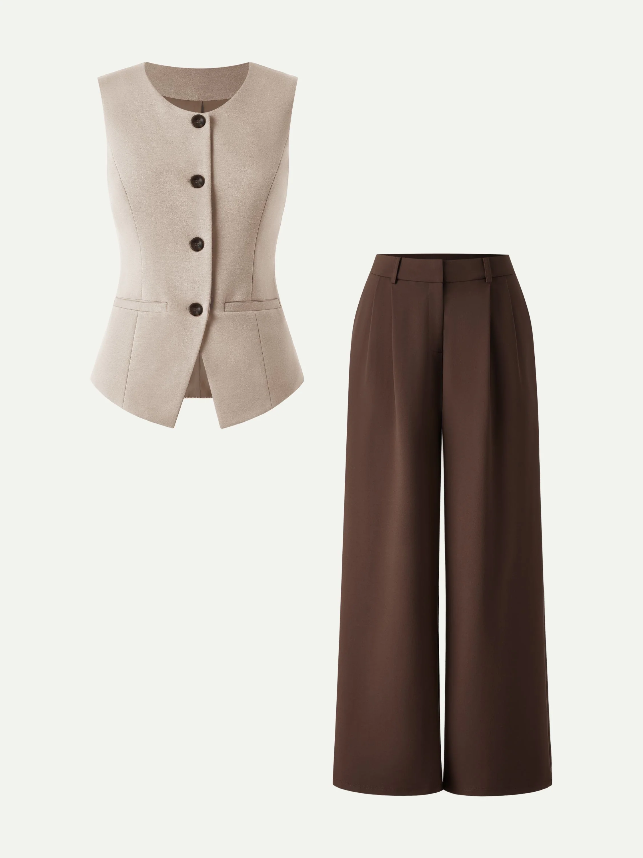 2Pcs Set Waistcoat with Pockets & Wide Leg Pant with Pockets - Image 6