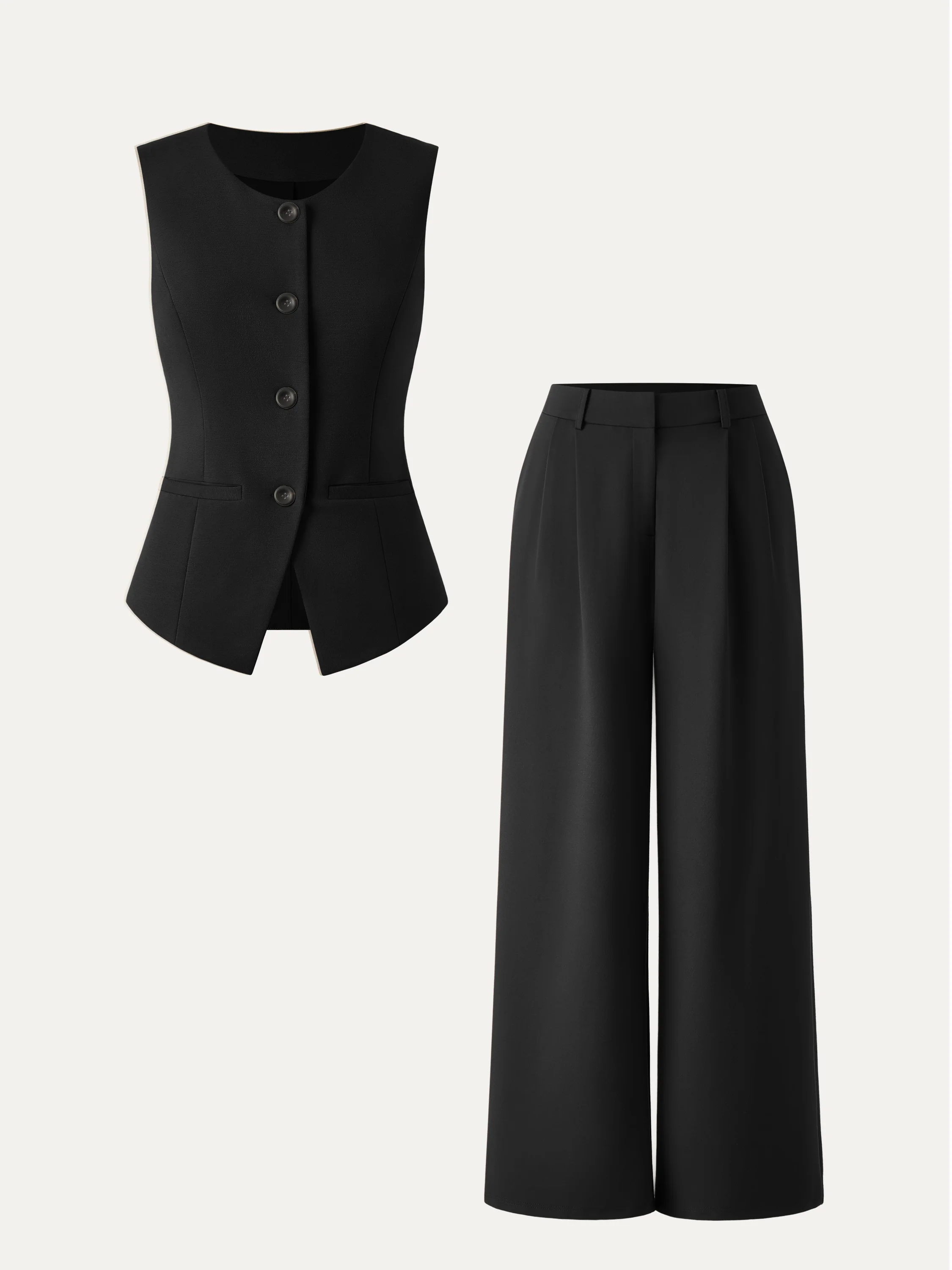 2Pcs Set Waistcoat with Pockets & Wide Leg Pant with Pockets - Image 7