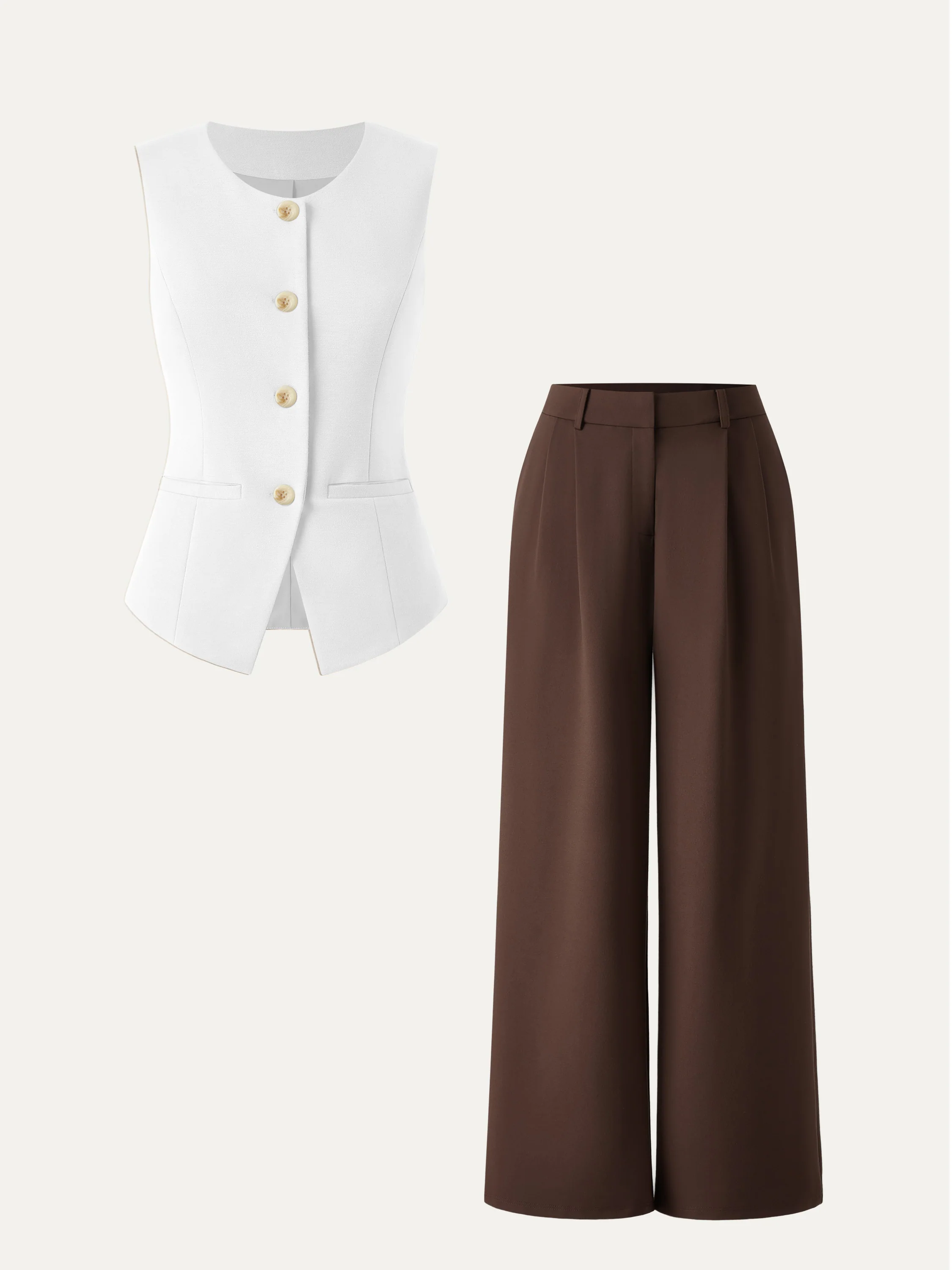 2Pcs Set Waistcoat with Pockets & Wide Leg Pant with Pockets - Image 8