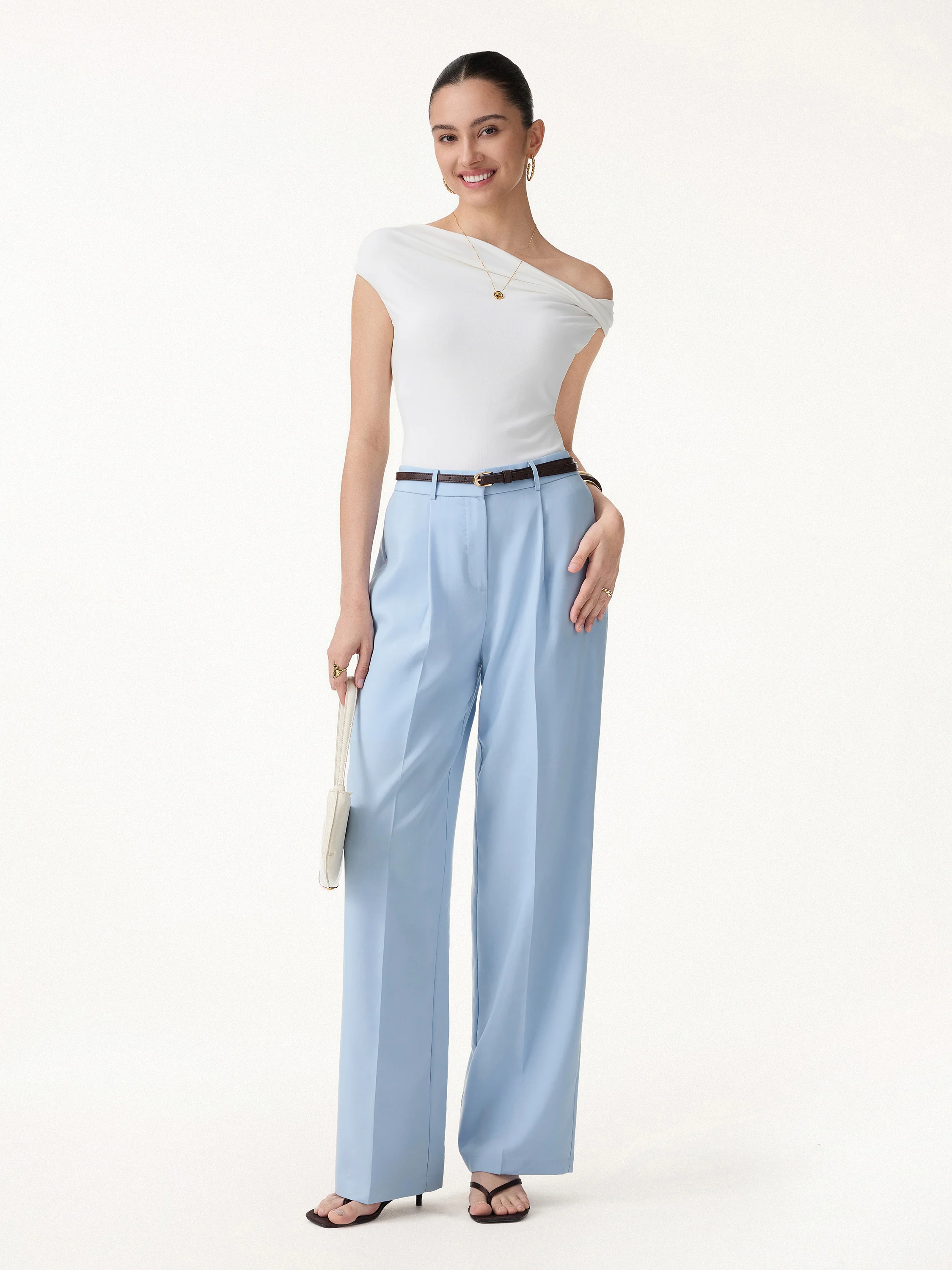 Wrinkle-Resistant Linen Blend Wide Leg Pants - Image 3