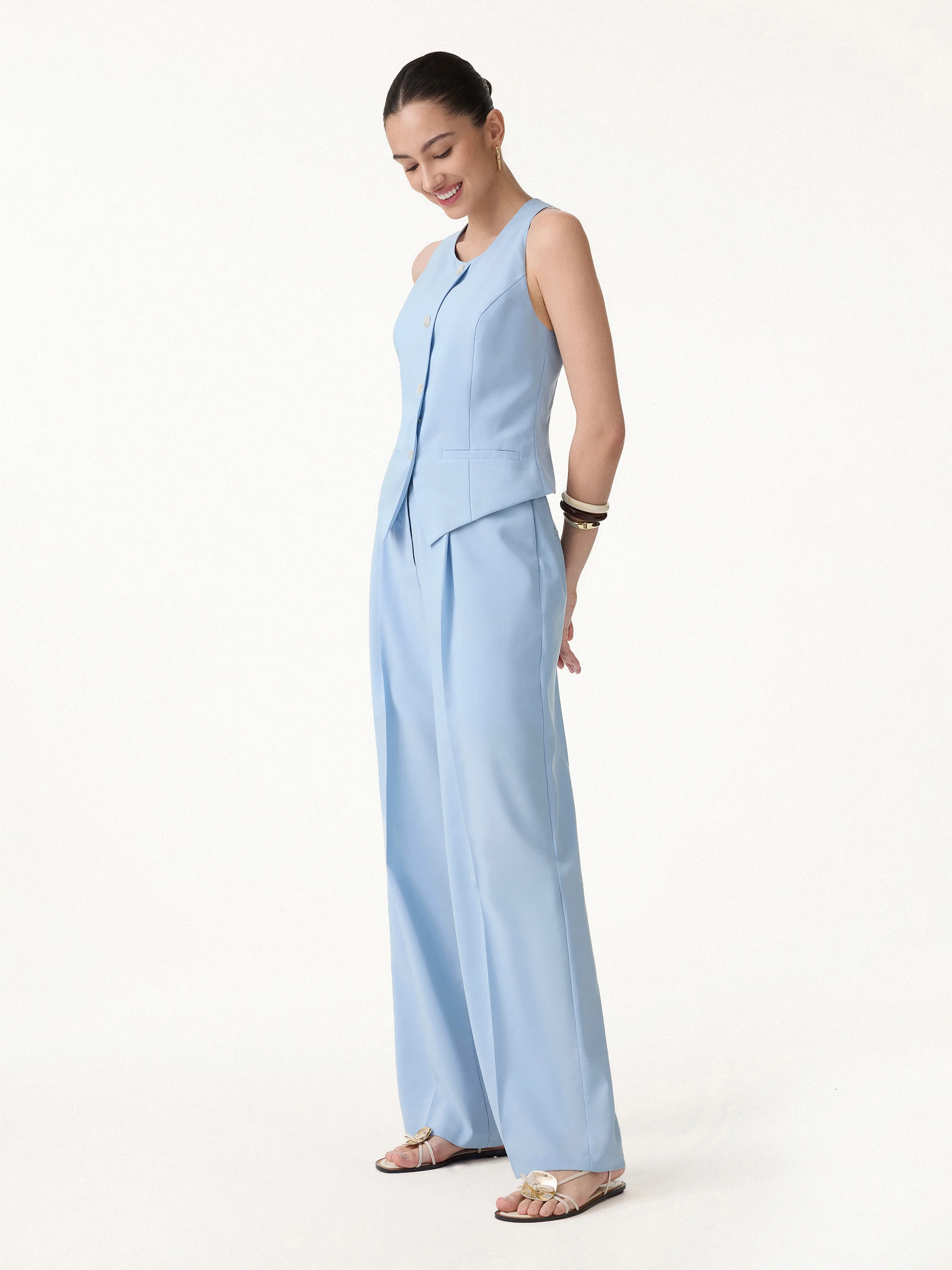 2Pcs Set Waistcoat with Pockets & Wide Leg Pants - Image 3
