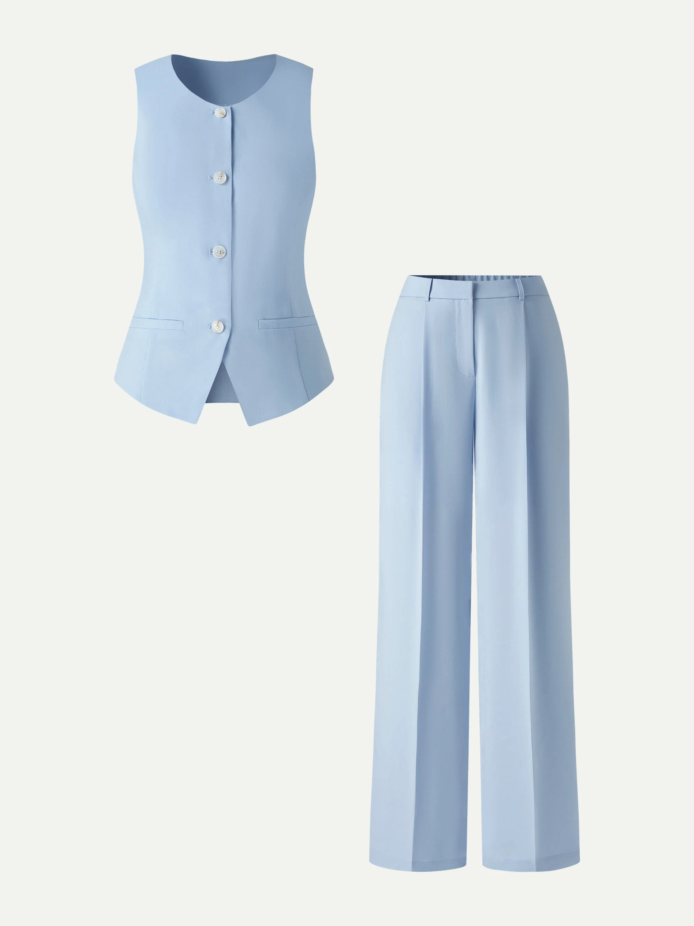 2Pcs Set Waistcoat with Pockets & Wide Leg Pants - Image 4