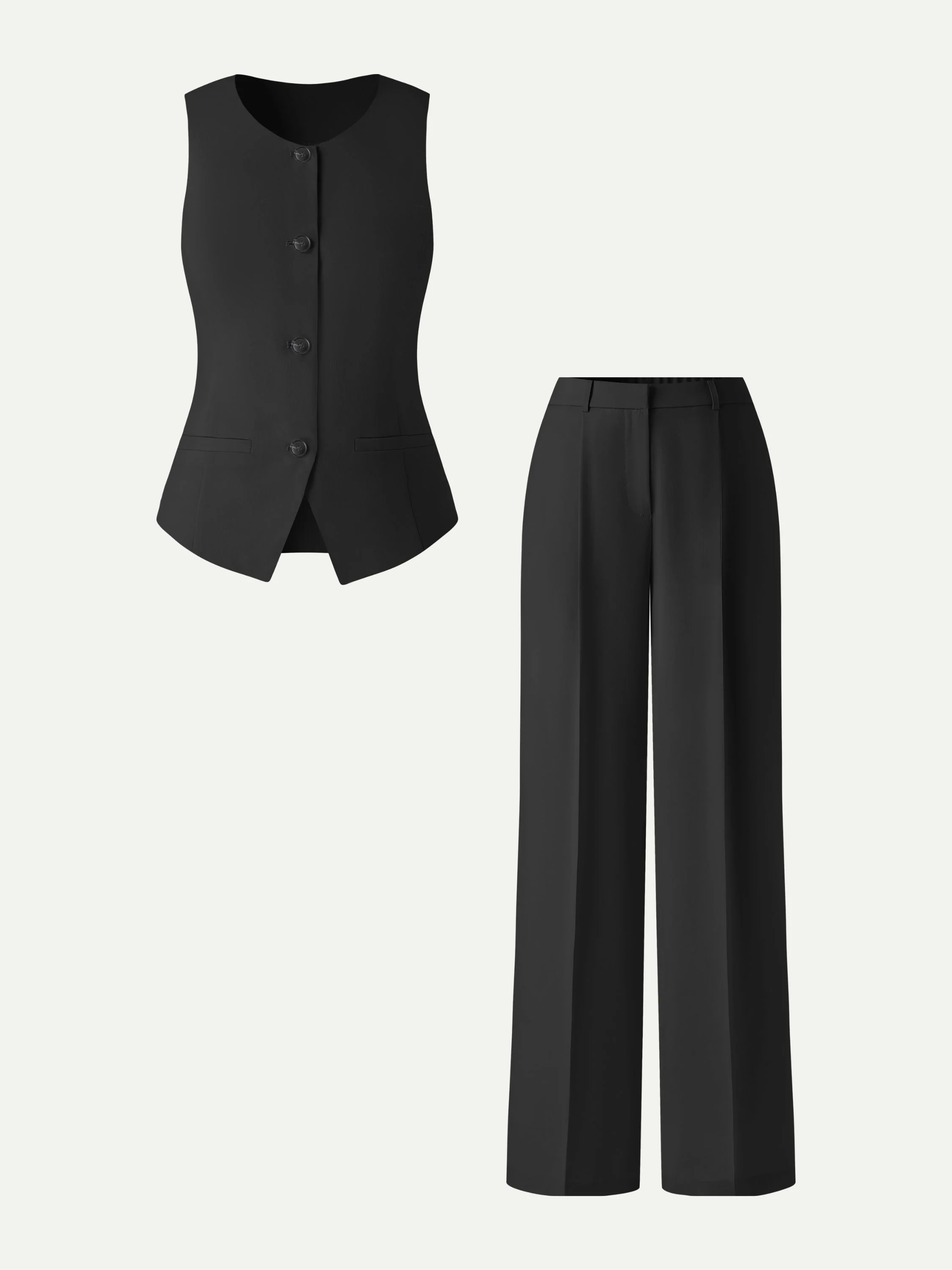 2Pcs Set Waistcoat with Pockets & Wide Leg Pants - Image 6
