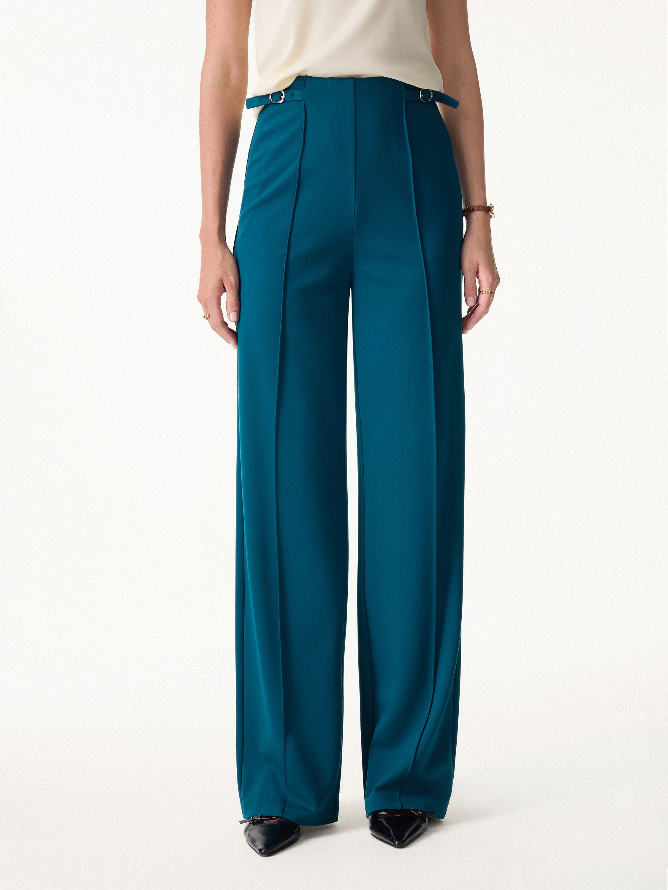 4-Way Stretch Drapey High Rise Wide Leg Ankled Pants - Image 6