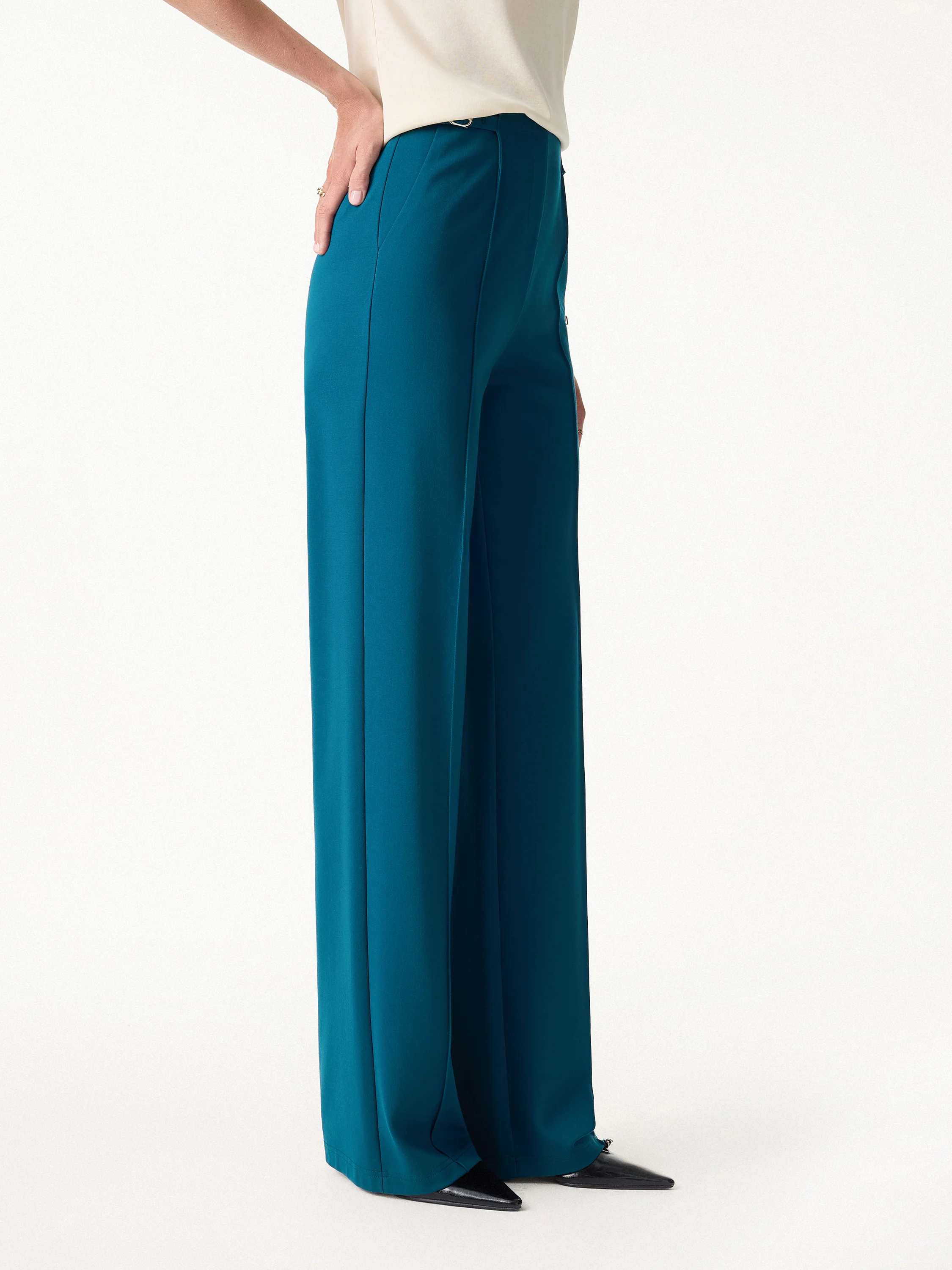 4-Way Stretch Drapey High Rise Wide Leg Ankled Pants - Image 7