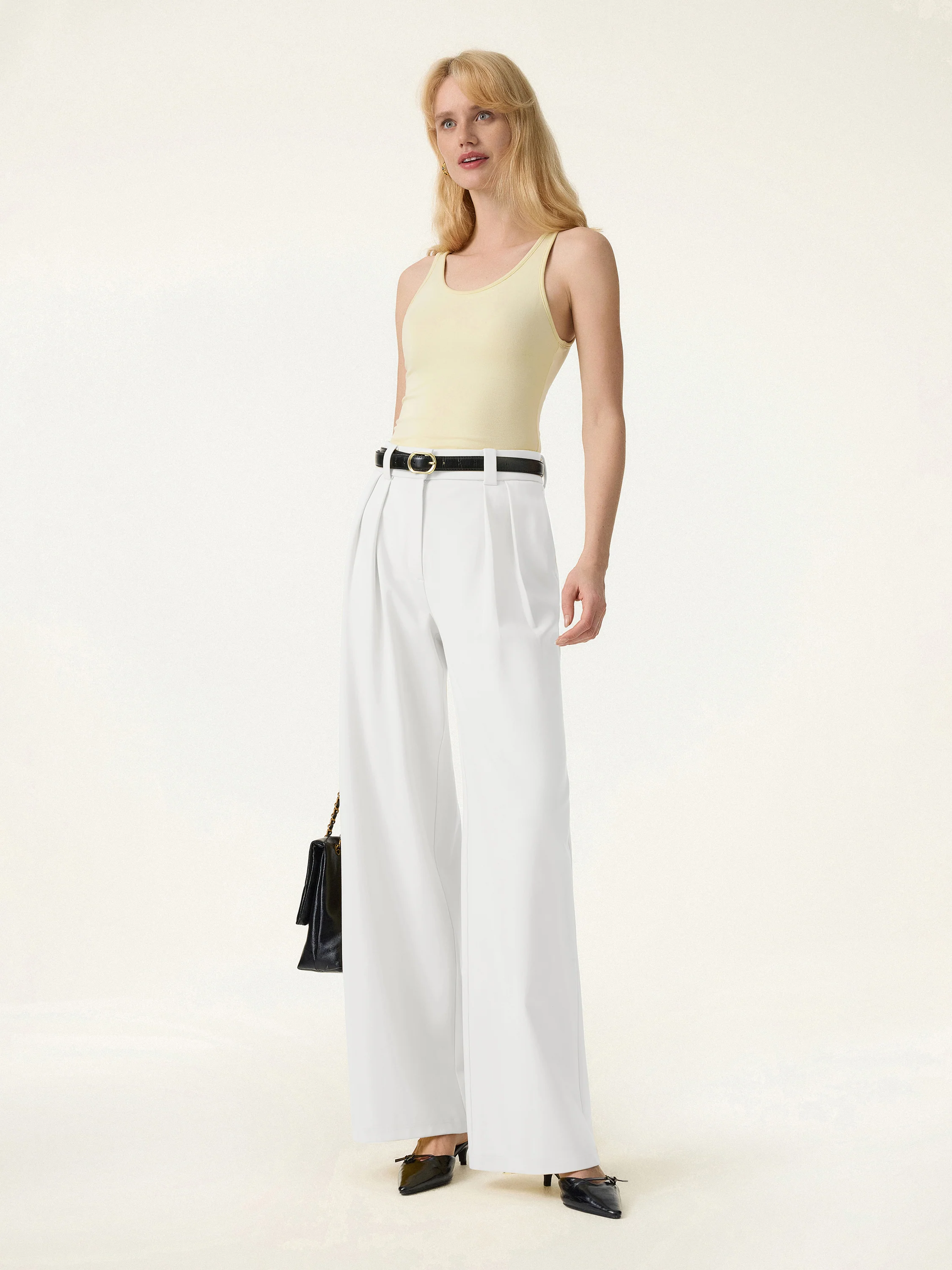 4-Way Stretch Drapey Mid Rise Wide Leg Work Pants
