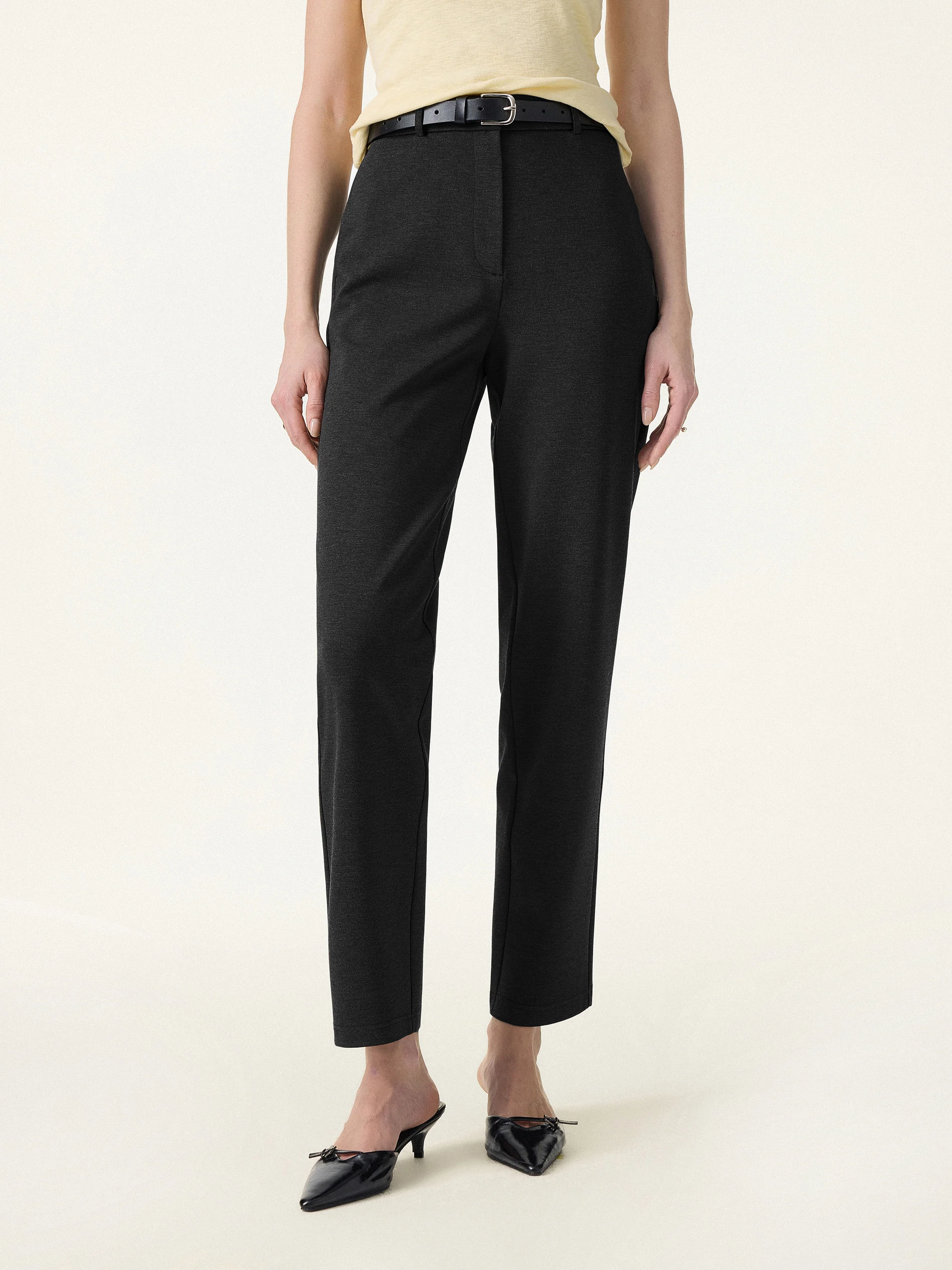4-Way Stretch High Rise Tapered Leg Pants with Pockets