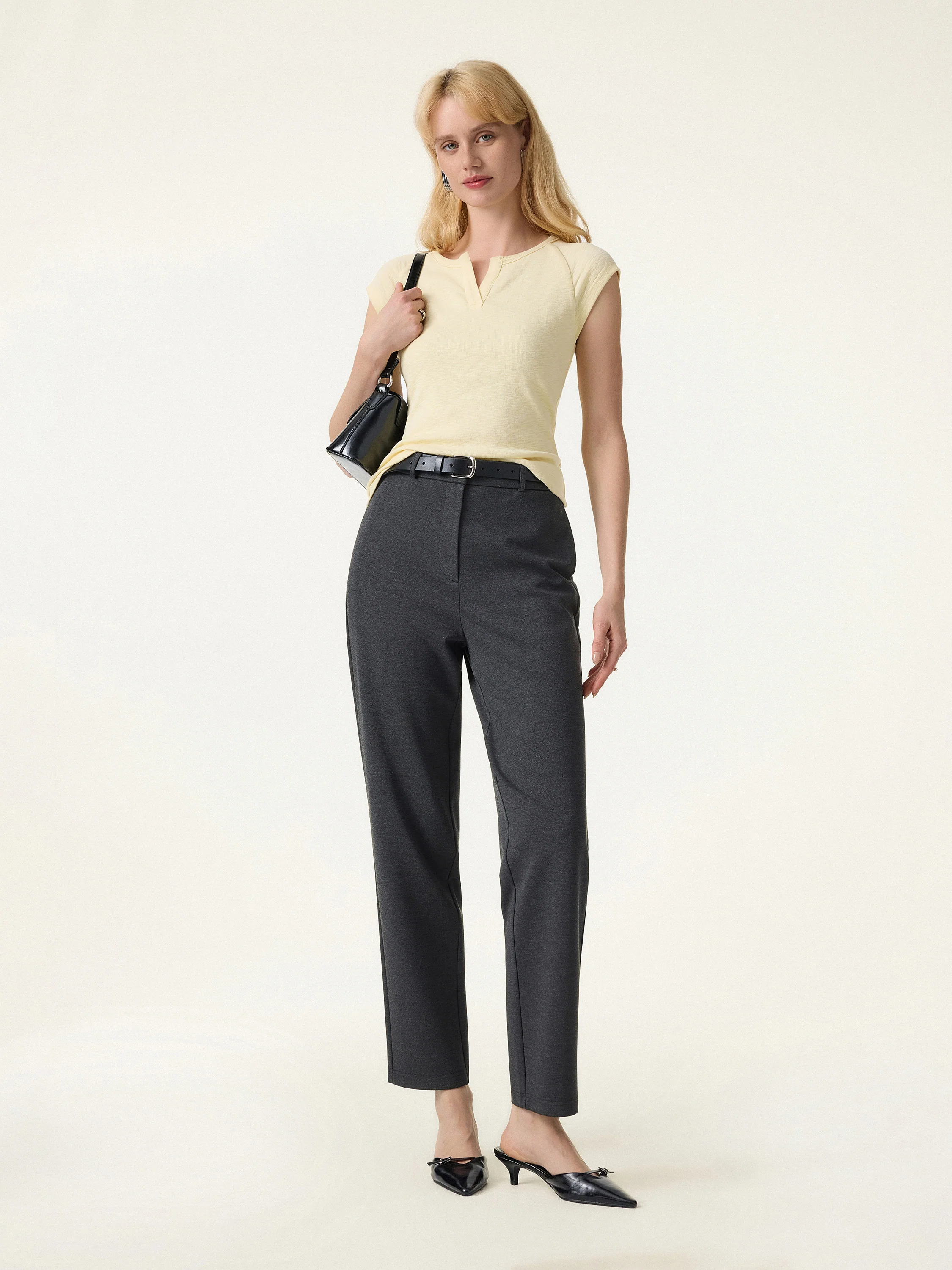 4-Way Stretch High Rise Tapered Leg Pants with Pockets - Image 5