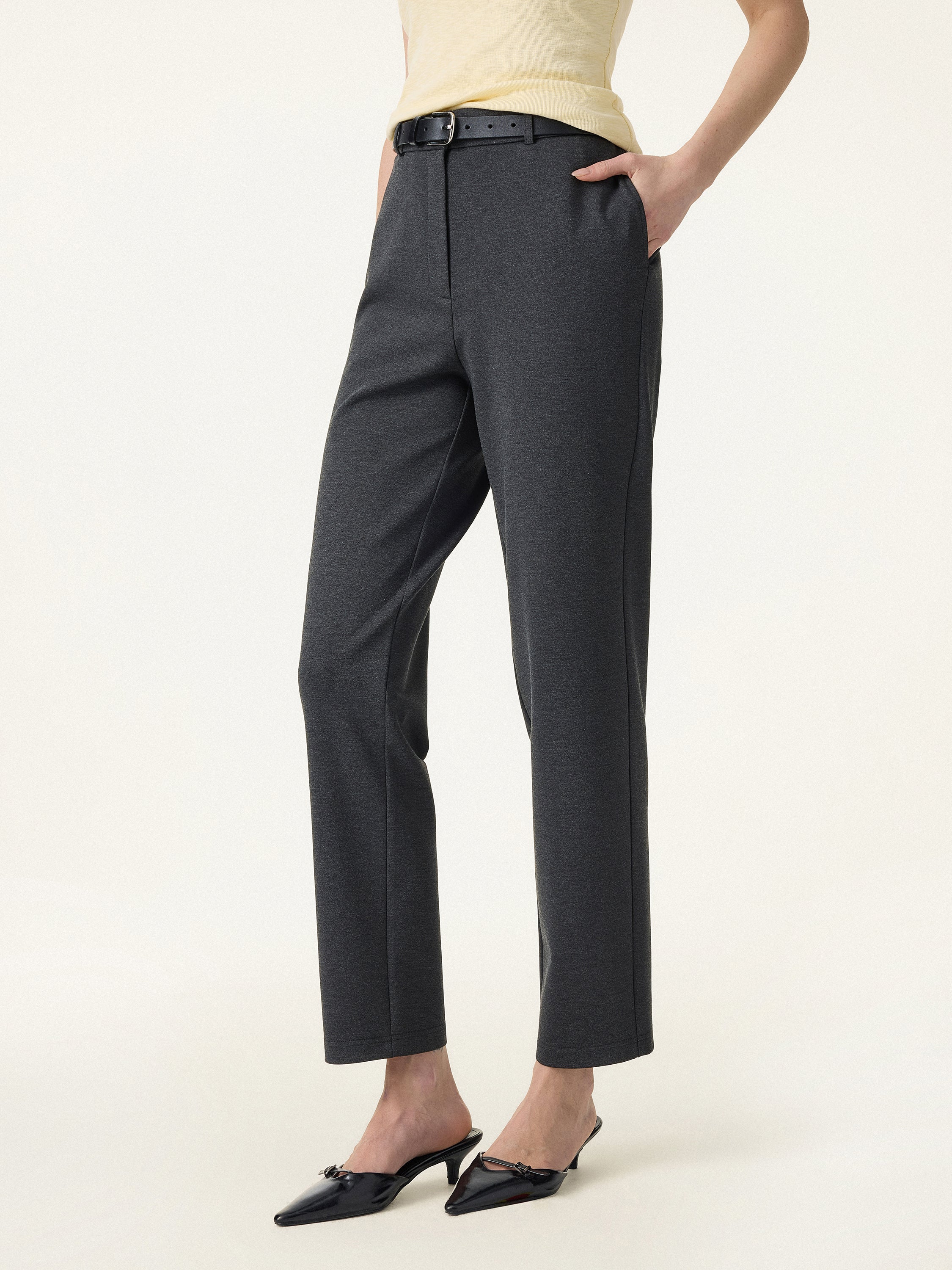 4-Way Stretch High Rise Tapered Leg Pants with Pockets - Image 9