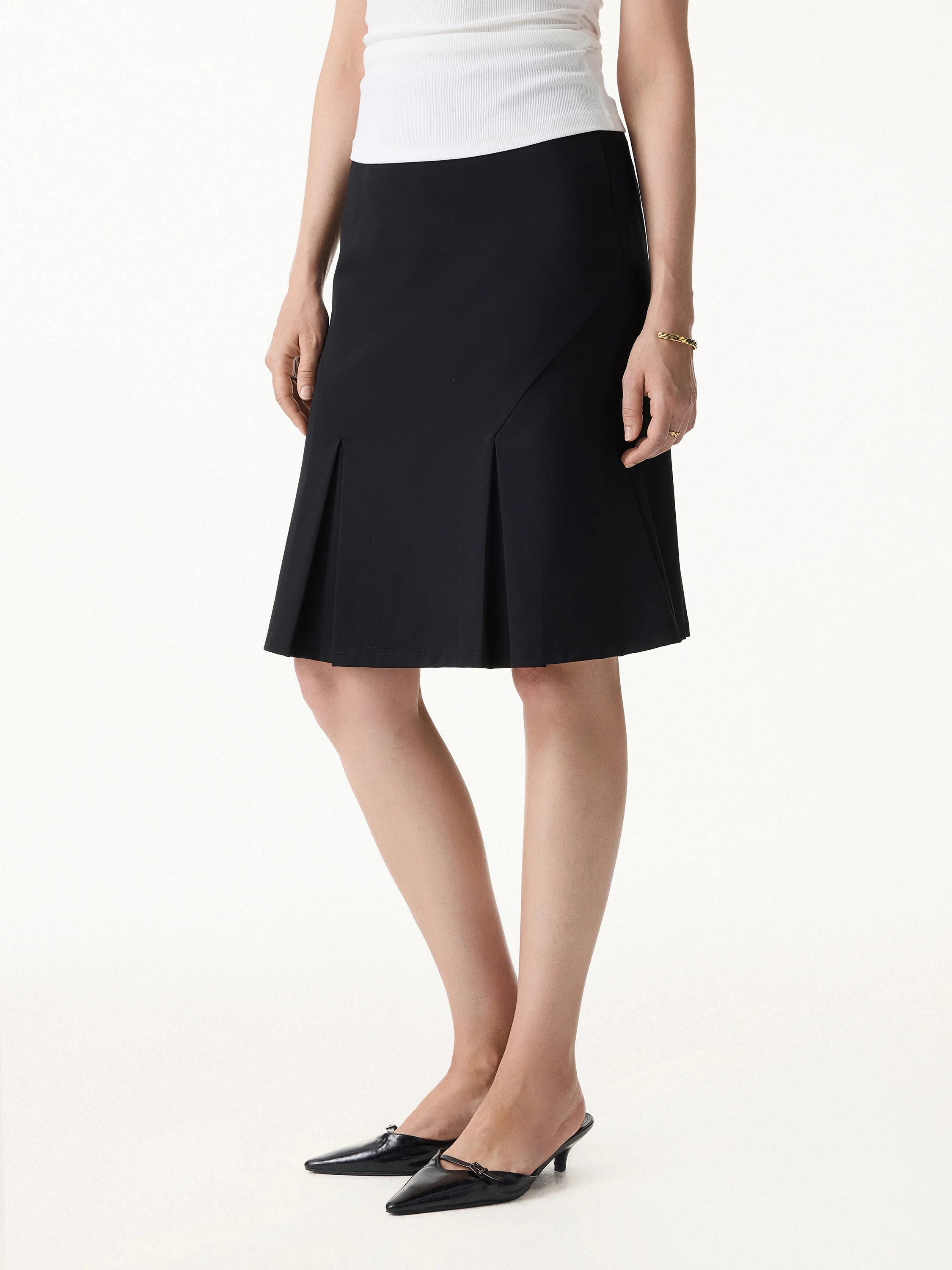 4-Way Stretch Knee Length Pleated Flare Skirt - Image 8