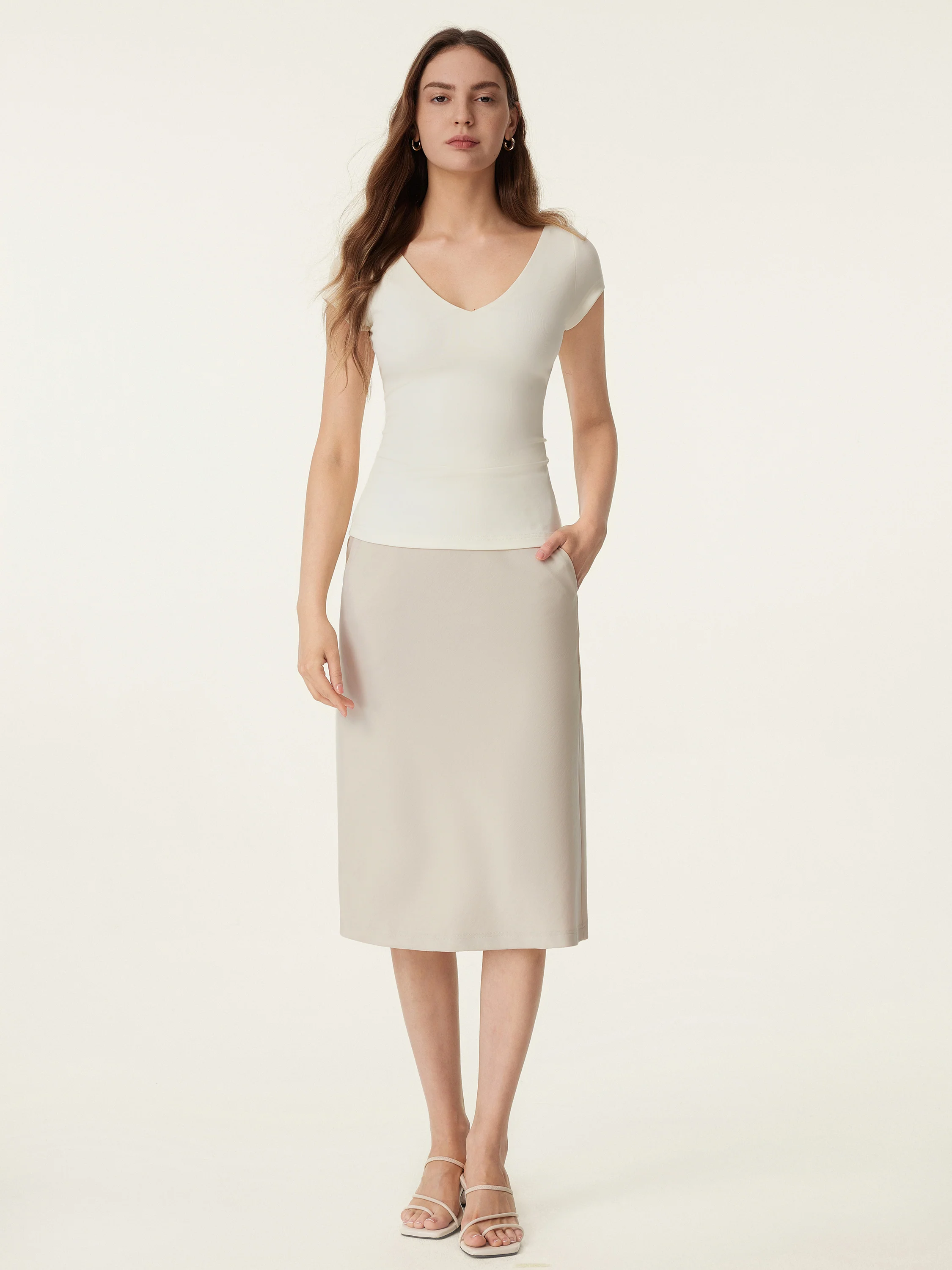 A-line Midi Skirt with Pockets - Image 3