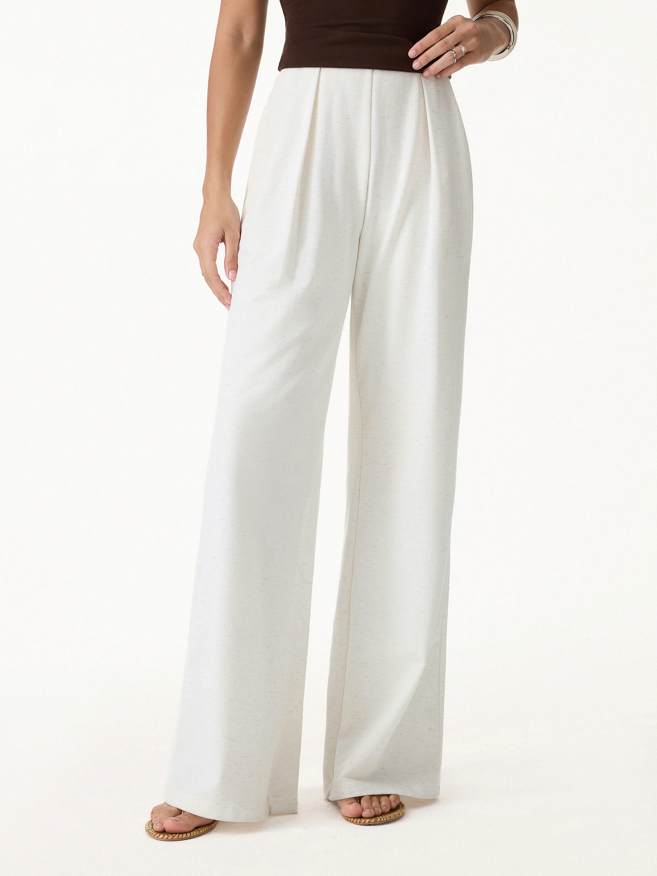 Airy Stretch Linen Wide Flare Pants with Pockets