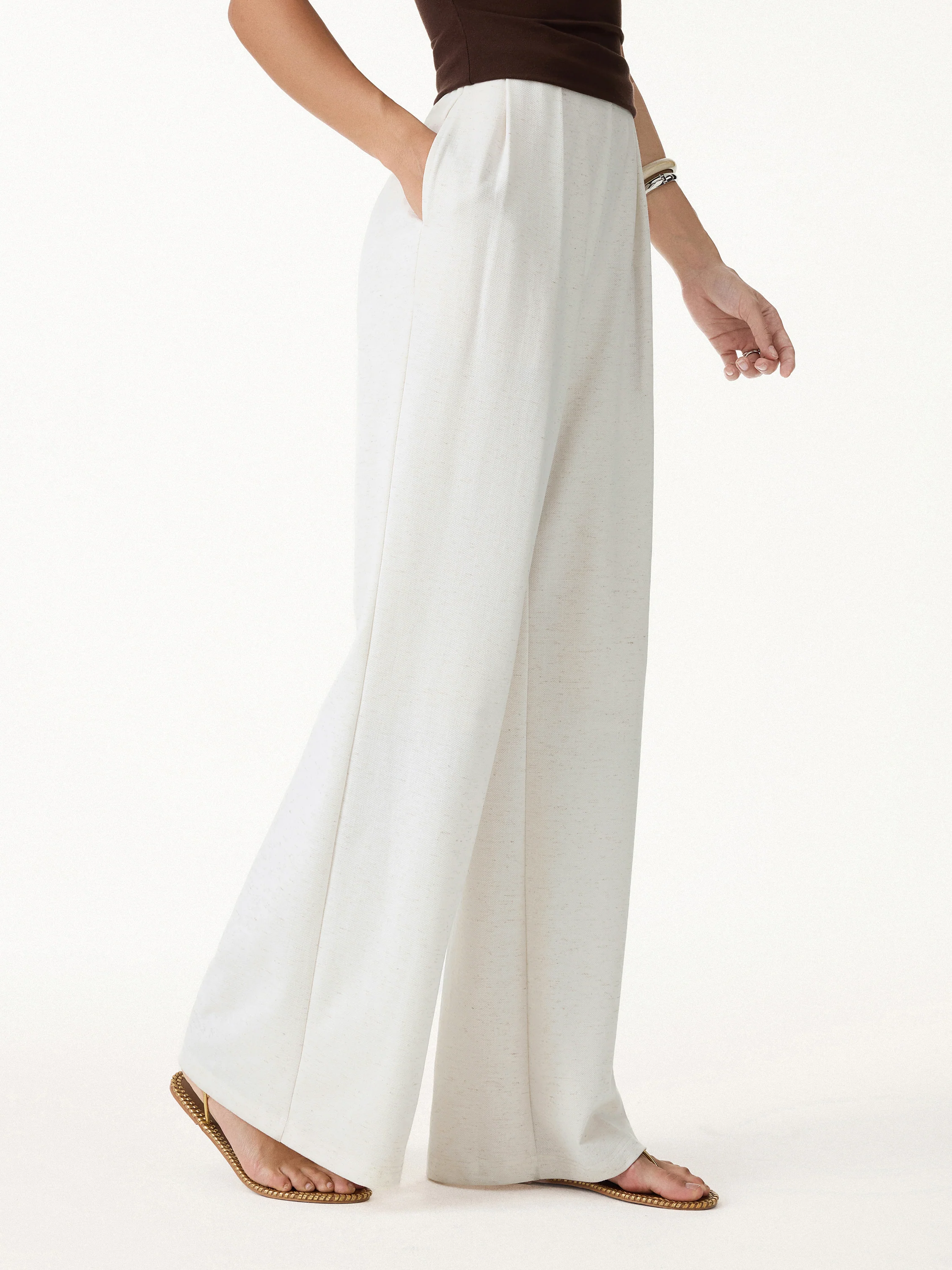 Airy Stretch Linen Wide Flare Pants with Pockets - Image 10