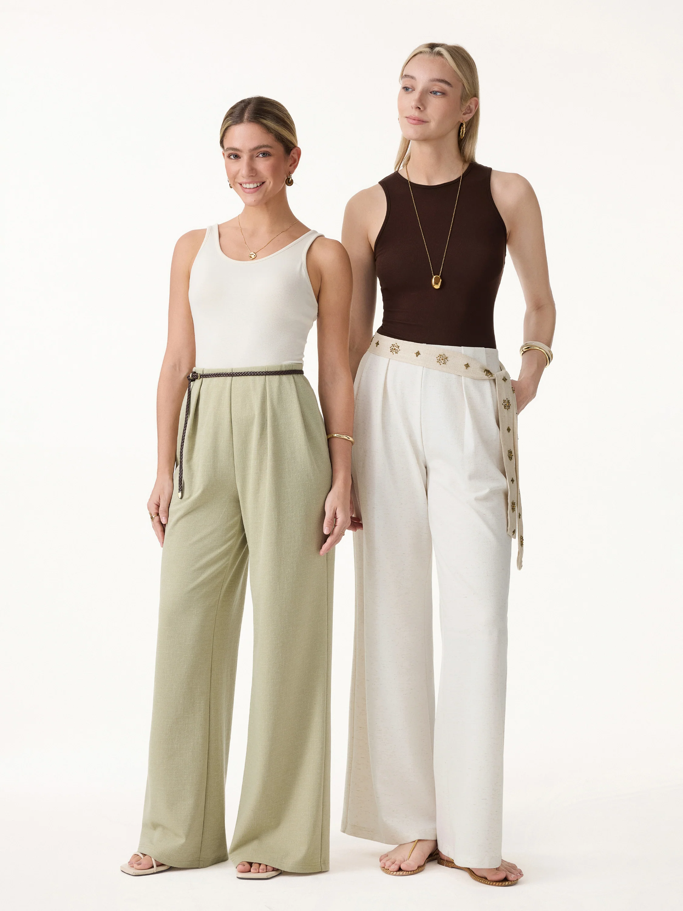 Airy Stretch Linen Wide Flare Pants with Pockets - Image 2