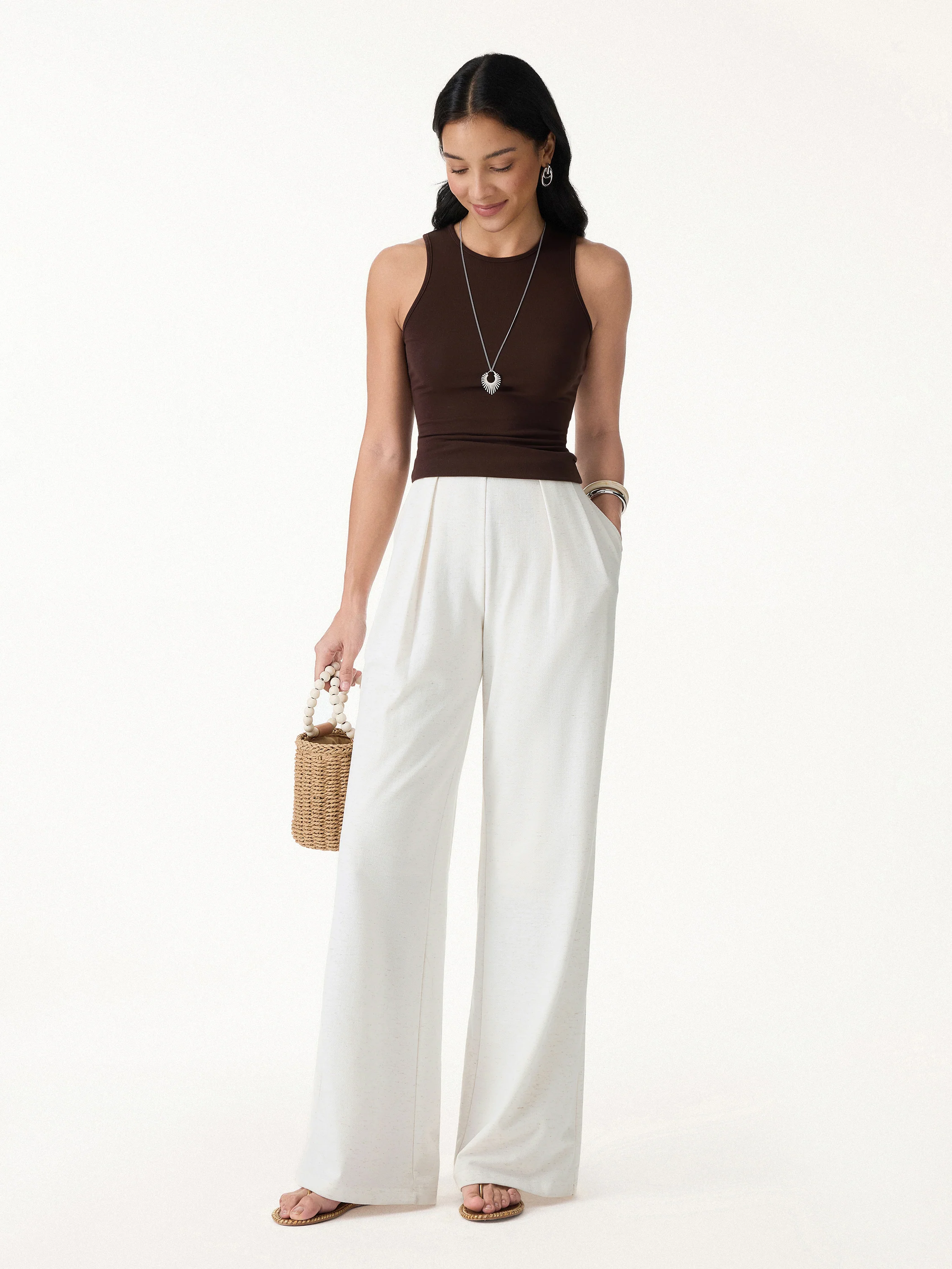 Airy Stretch Linen Wide Flare Pants with Pockets - Image 7