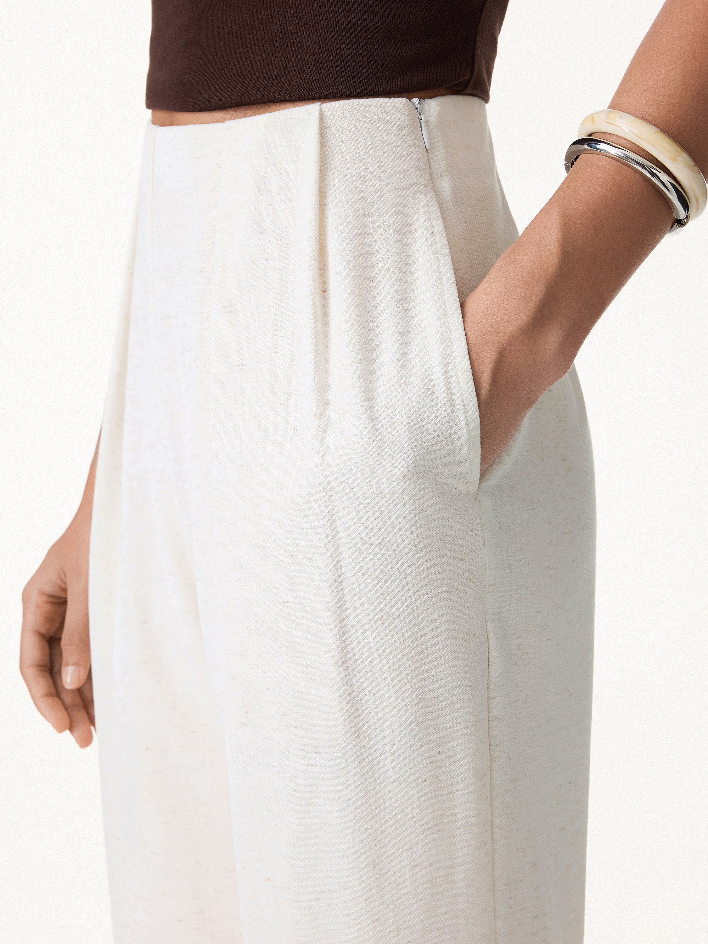 Airy Stretch Linen Wide Flare Pants with Pockets - Image 8
