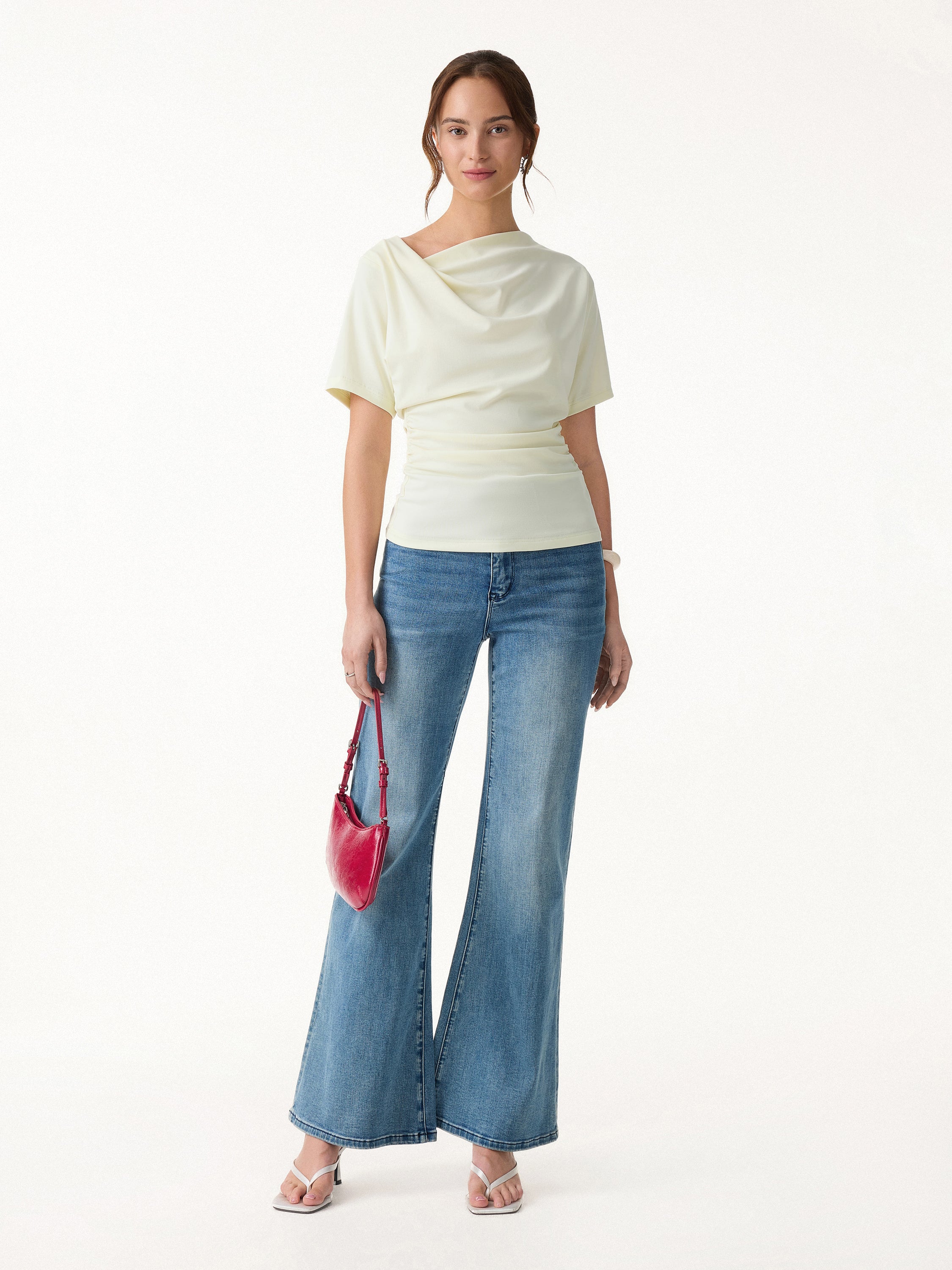 Asymmetrical Cowl Neck Ruched Top - Image 4