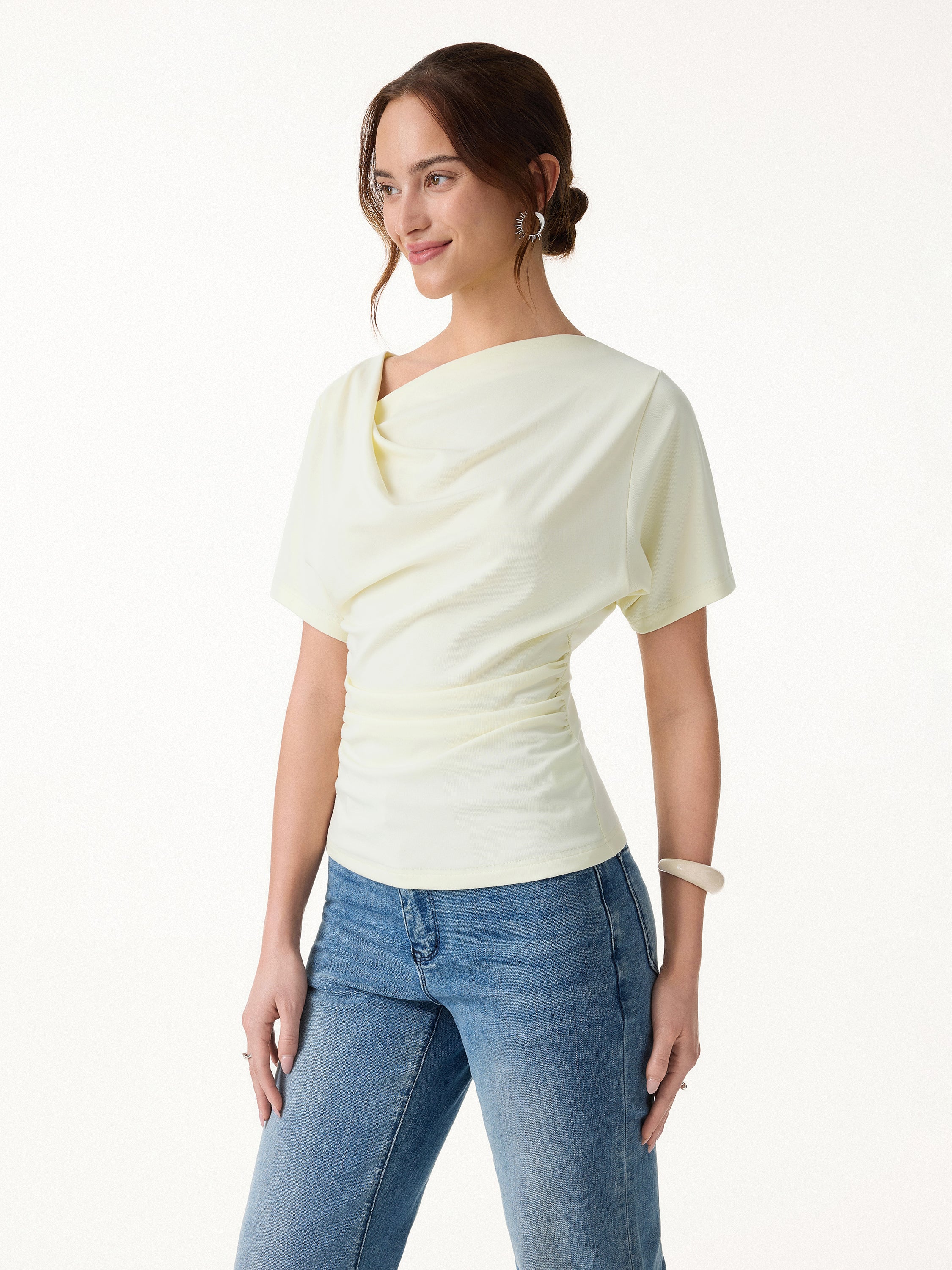 Asymmetrical Cowl Neck Ruched Top - Image 5