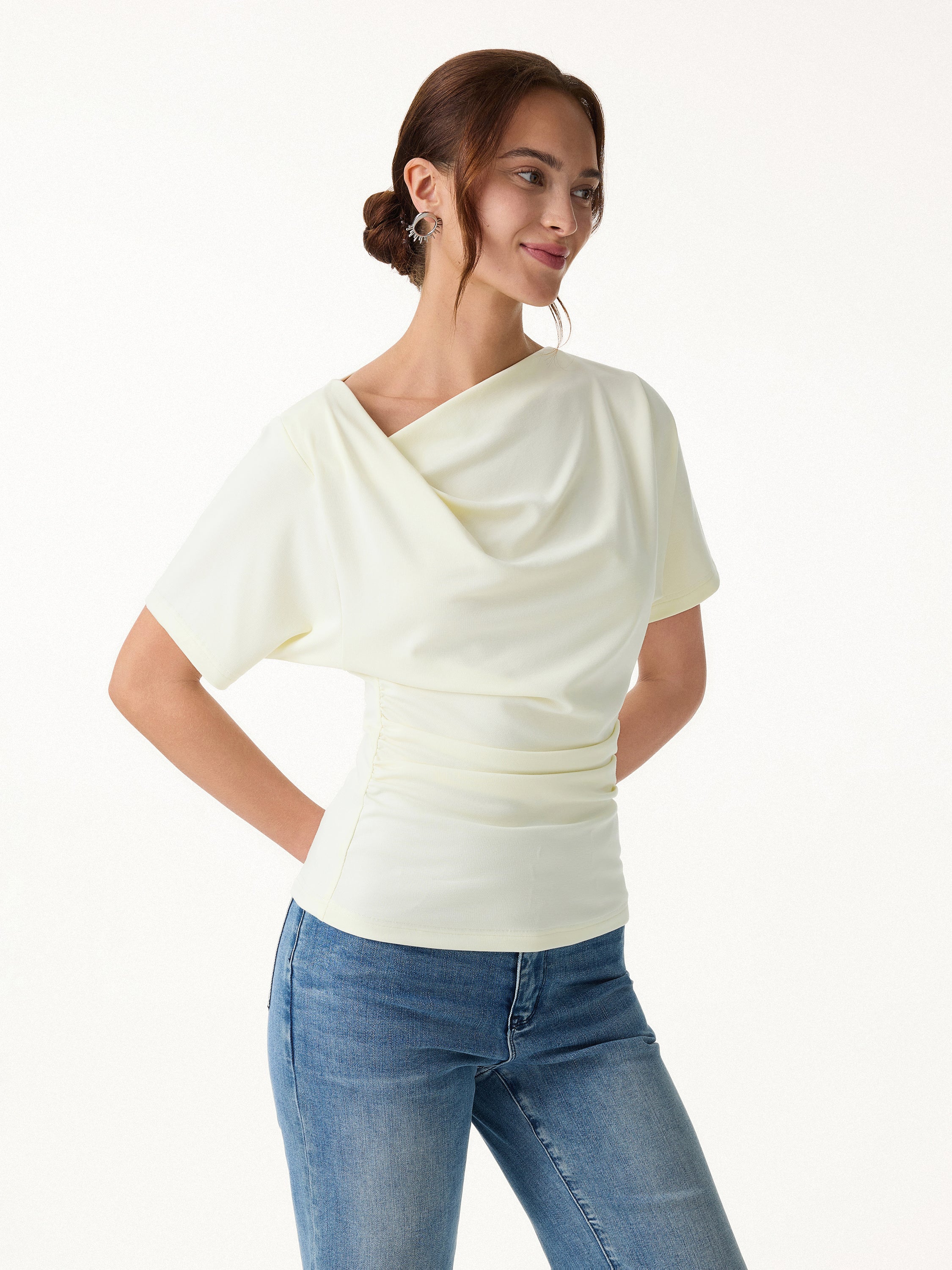 Asymmetrical Cowl Neck Ruched Top - Image 6