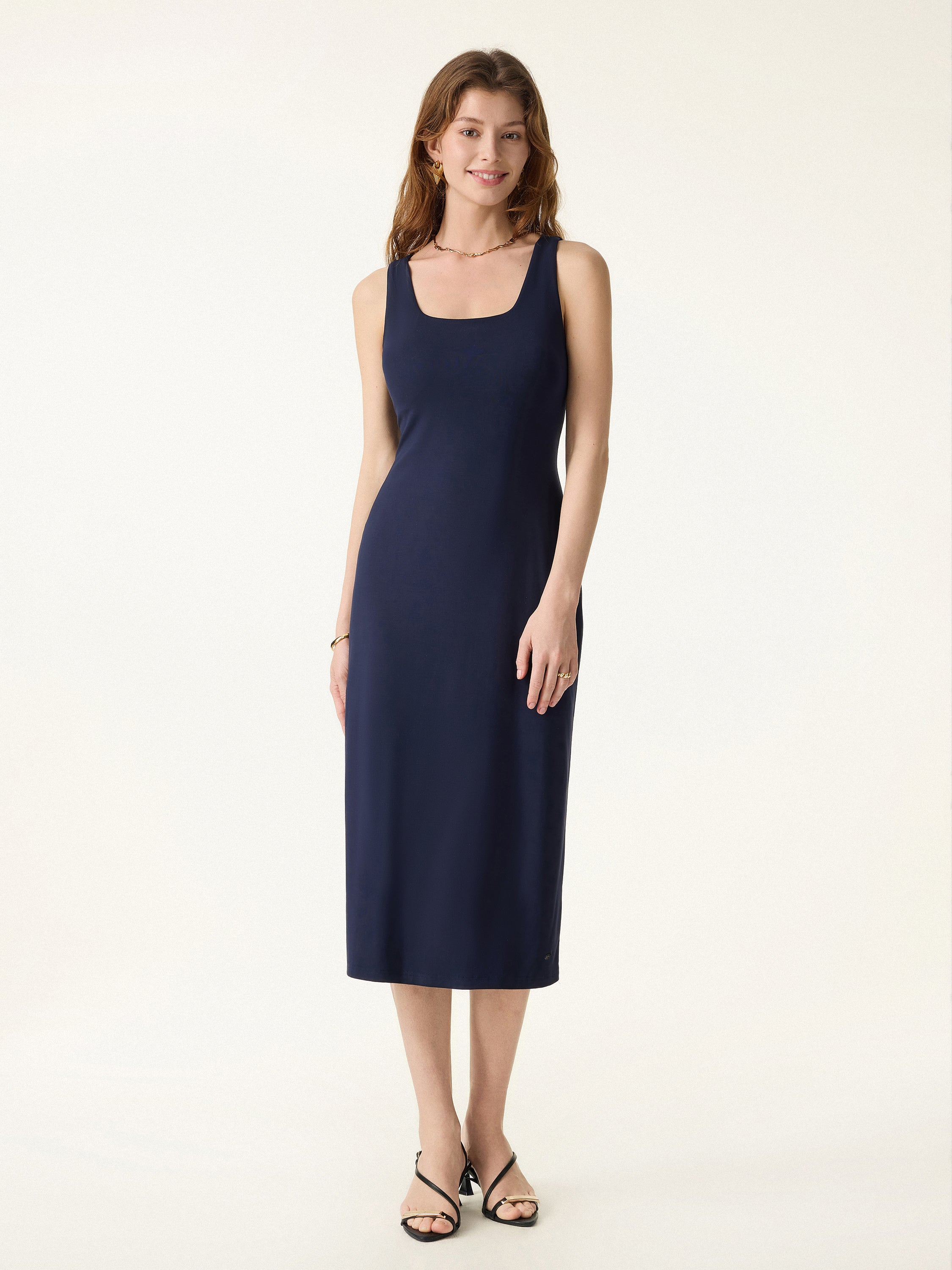 Back Smoothing Bandless Square Neck Midi Bra Dress - Image 7