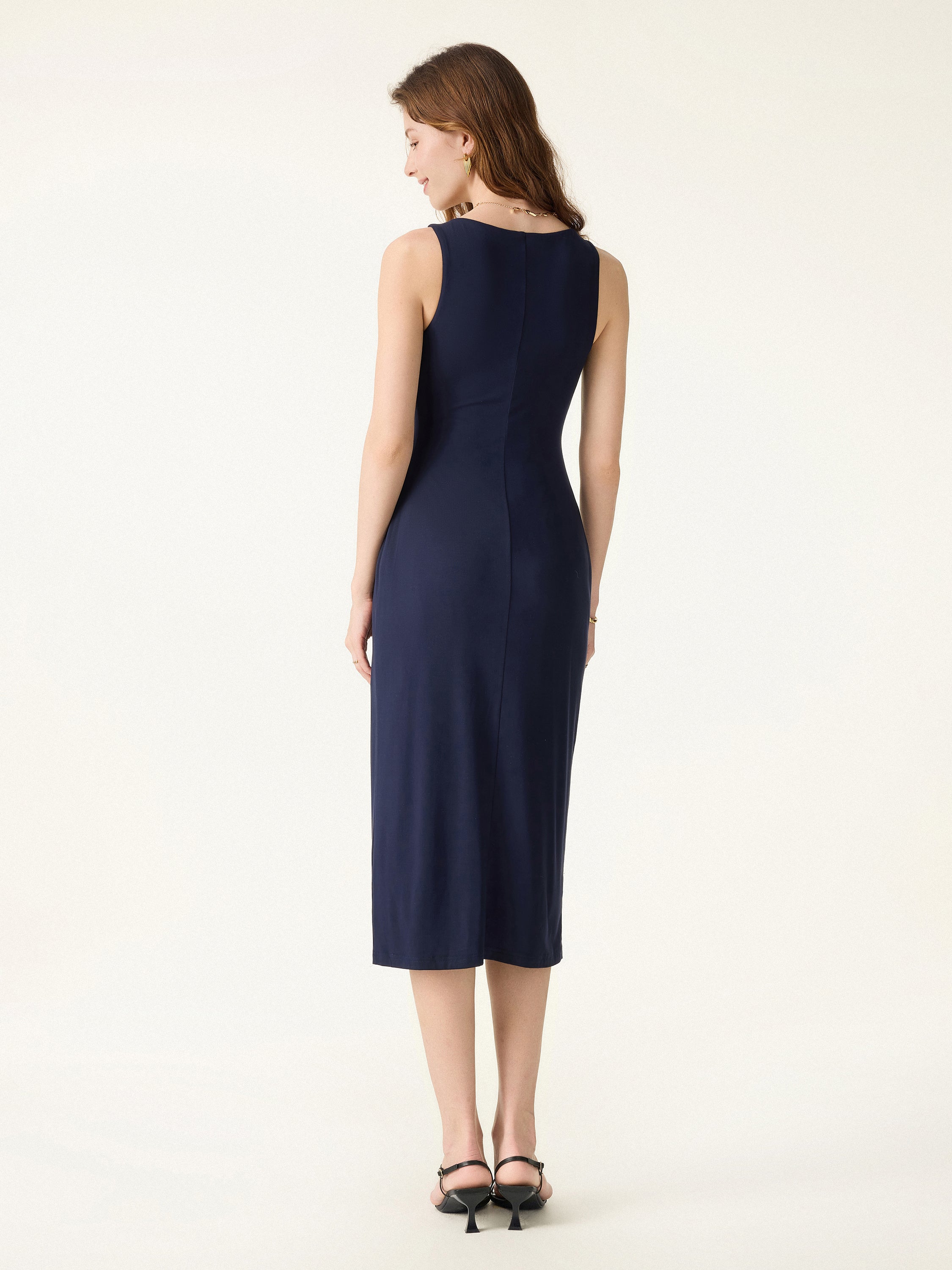 Back Smoothing Bandless Square Neck Midi Bra Dress - Image 9