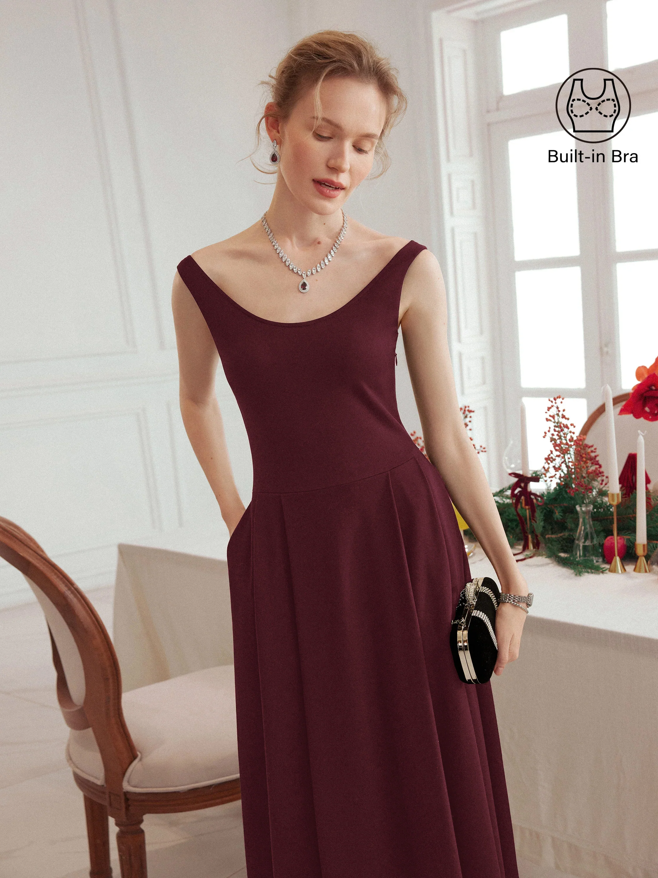 Balletic Scoop Neck Midi Bra Dress with Pockets - Image 12