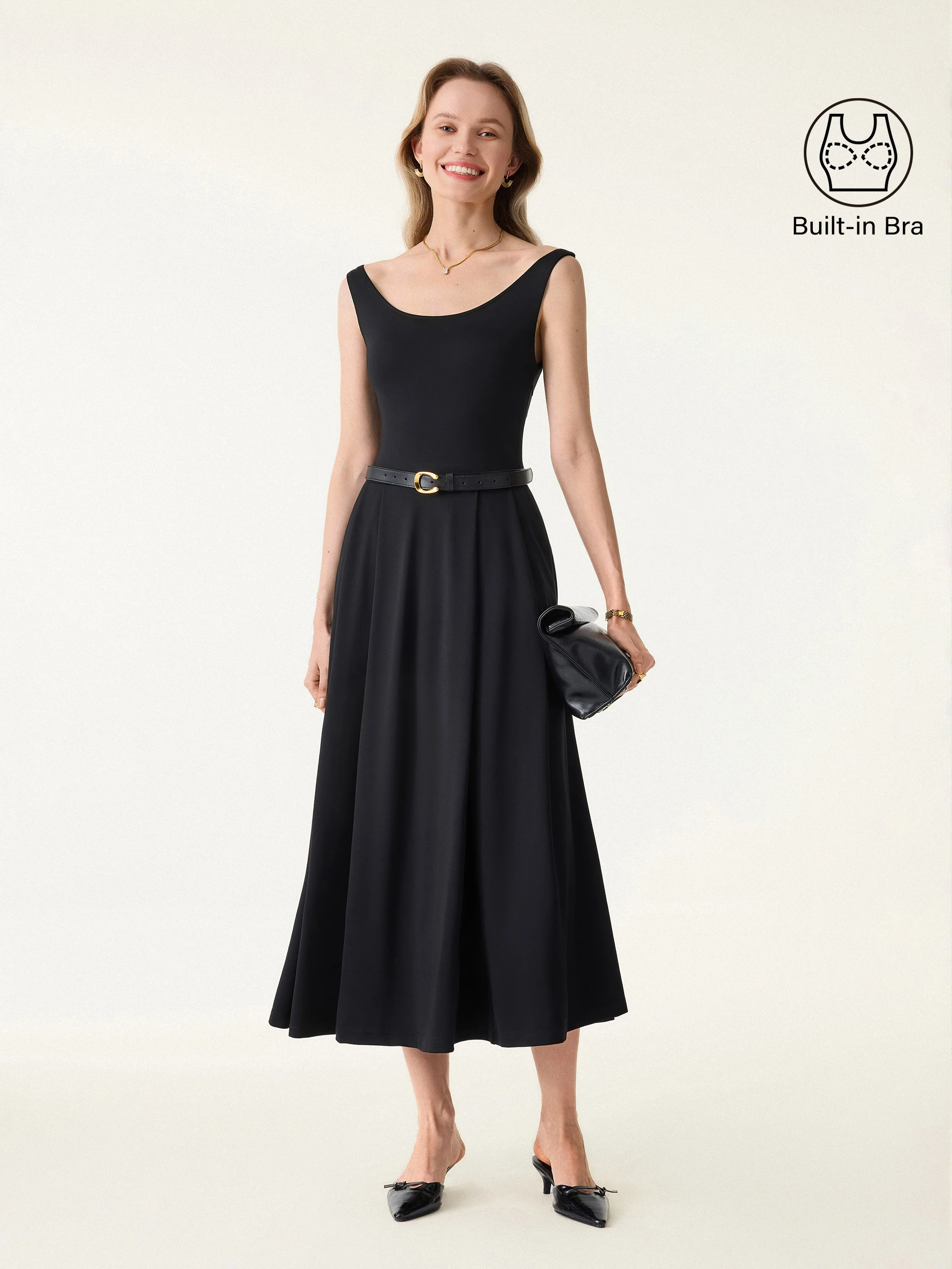 Balletic Scoop Neck Midi Bra Dress with Pockets - Image 2
