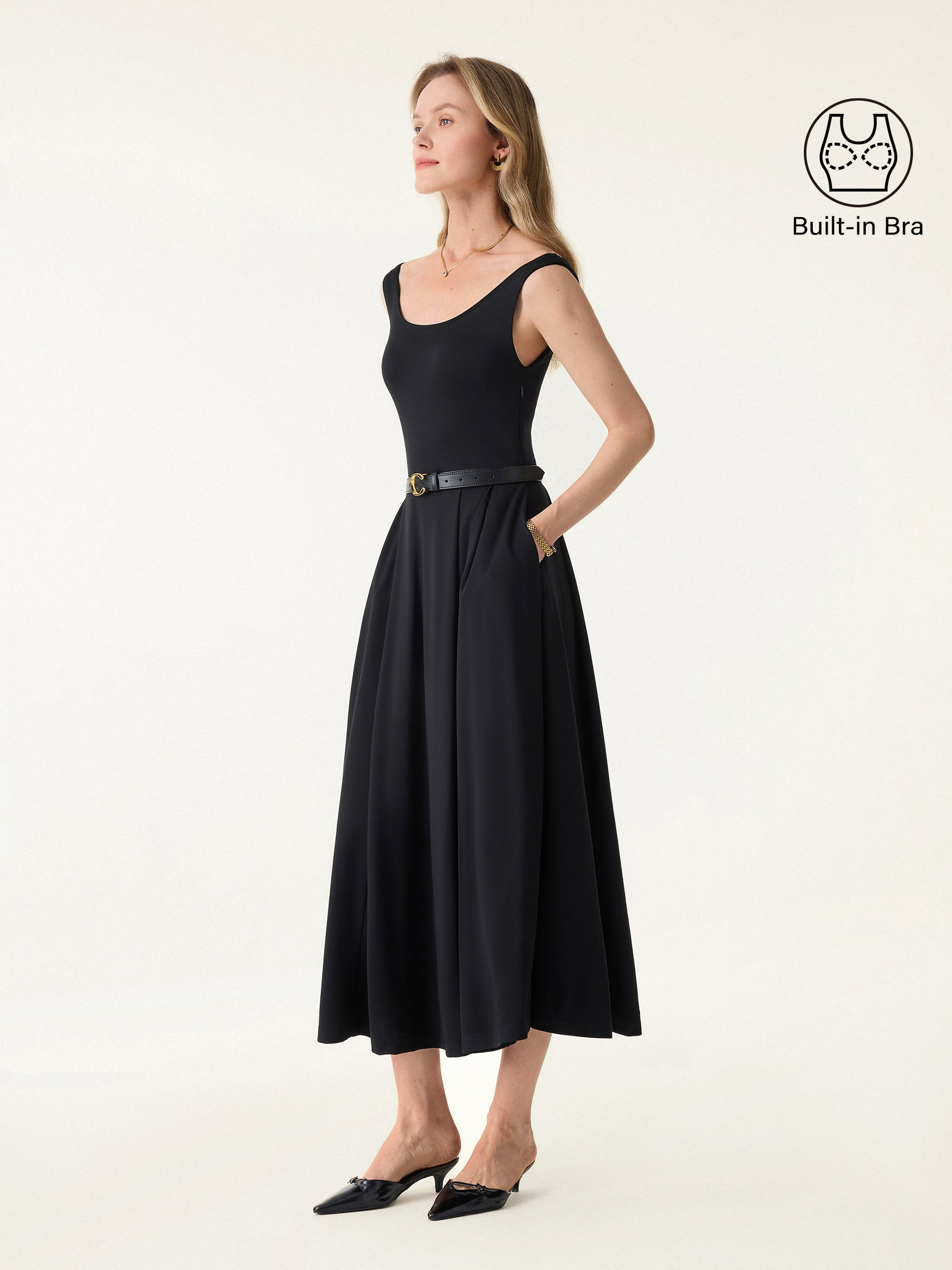 Balletic Scoop Neck Midi Bra Dress with Pockets - Image 7