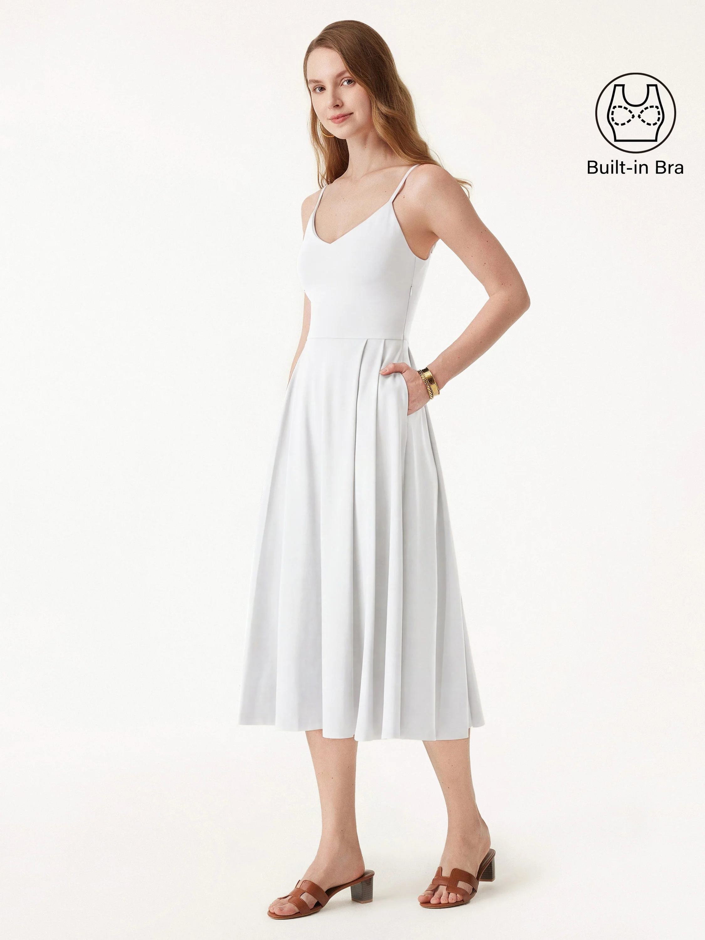 Bamboo Ponte V-neck Fit-and-flare Midi Bra Sundress with Pockets - Image 12