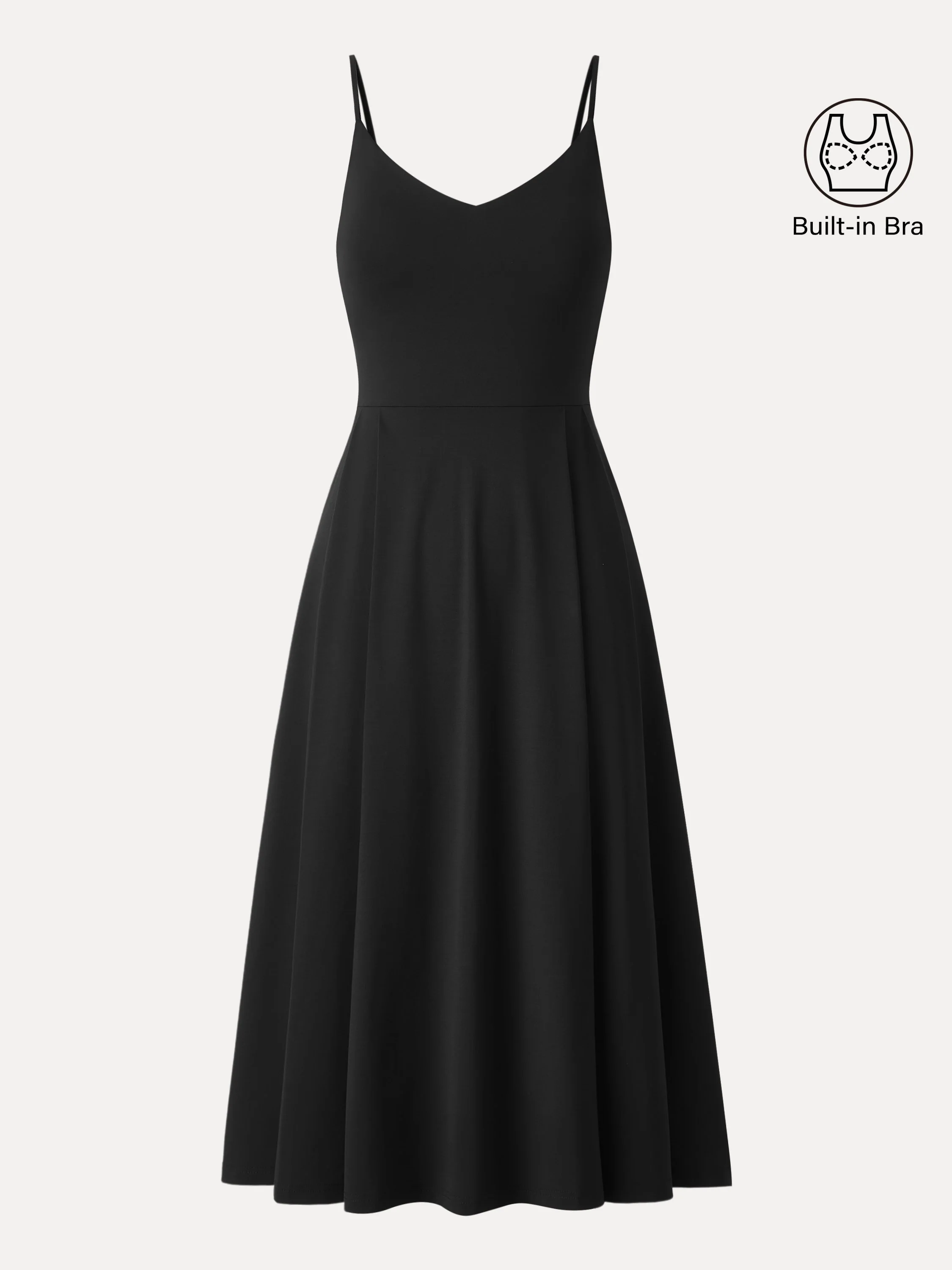 Bamboo Ponte V-neck Fit-and-flare Midi Bra Sundress with Pockets - Image 14