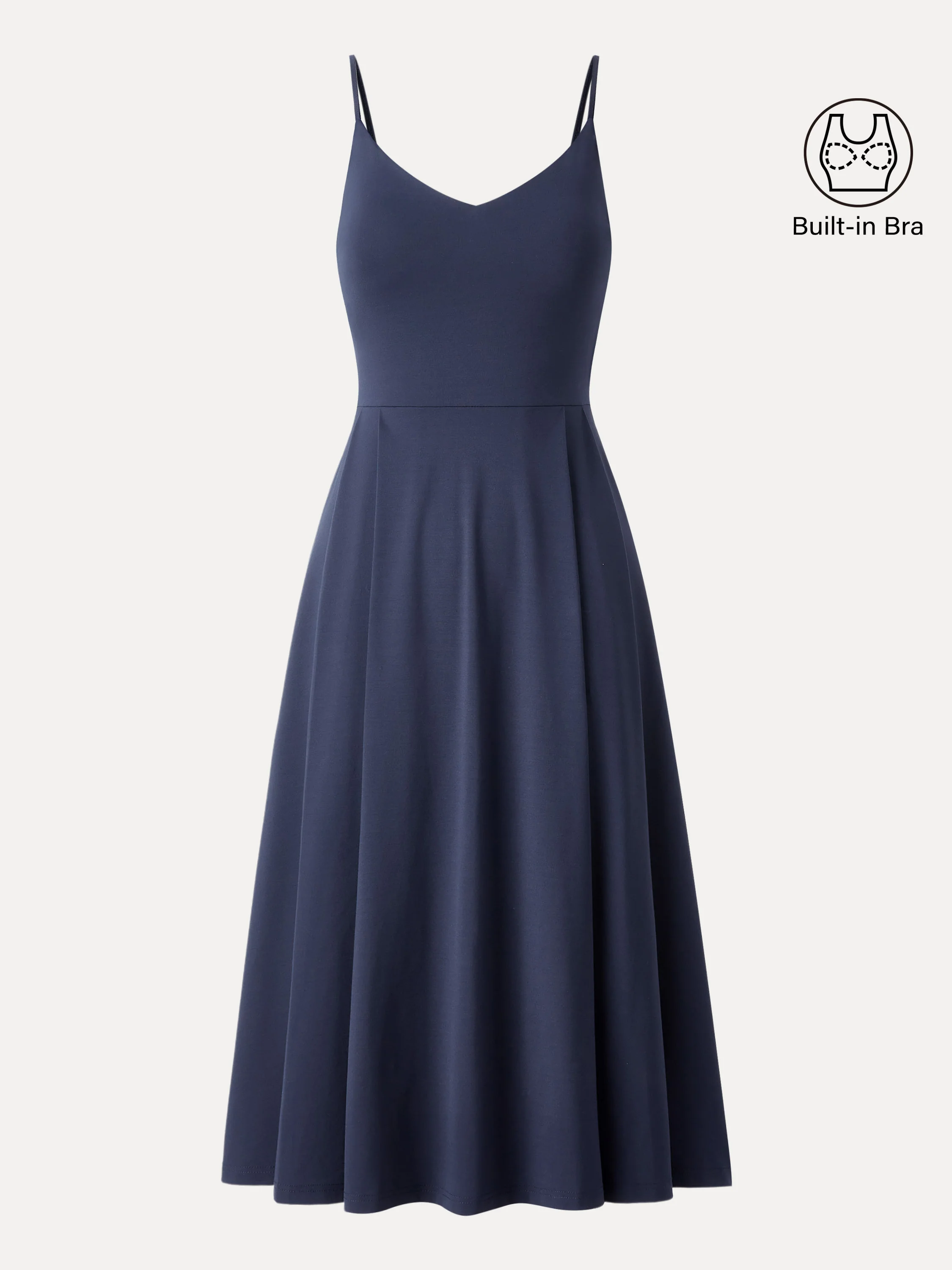 Bamboo Ponte V-neck Fit-and-flare Midi Bra Sundress with Pockets - Image 3
